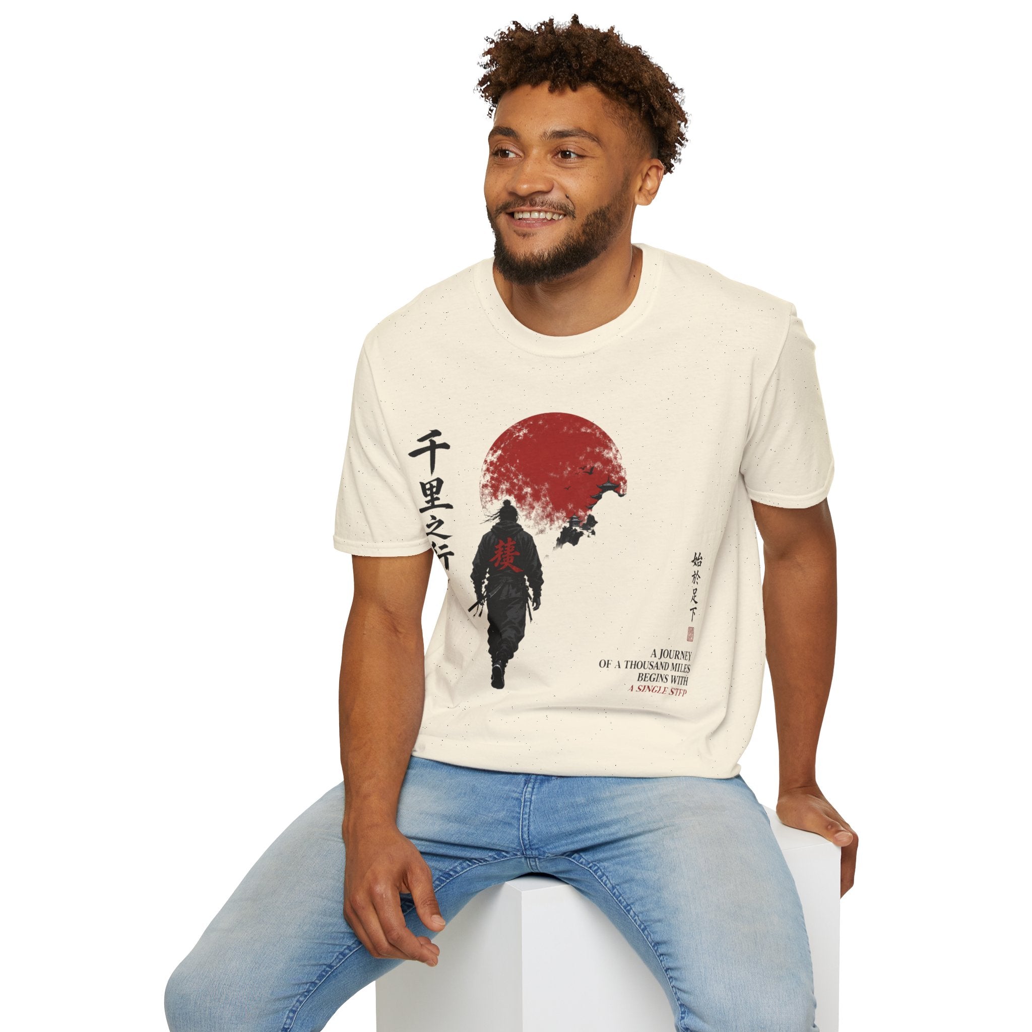 Samurai Walk T-Shirt — Red Sun Japanese Warrior Graphic