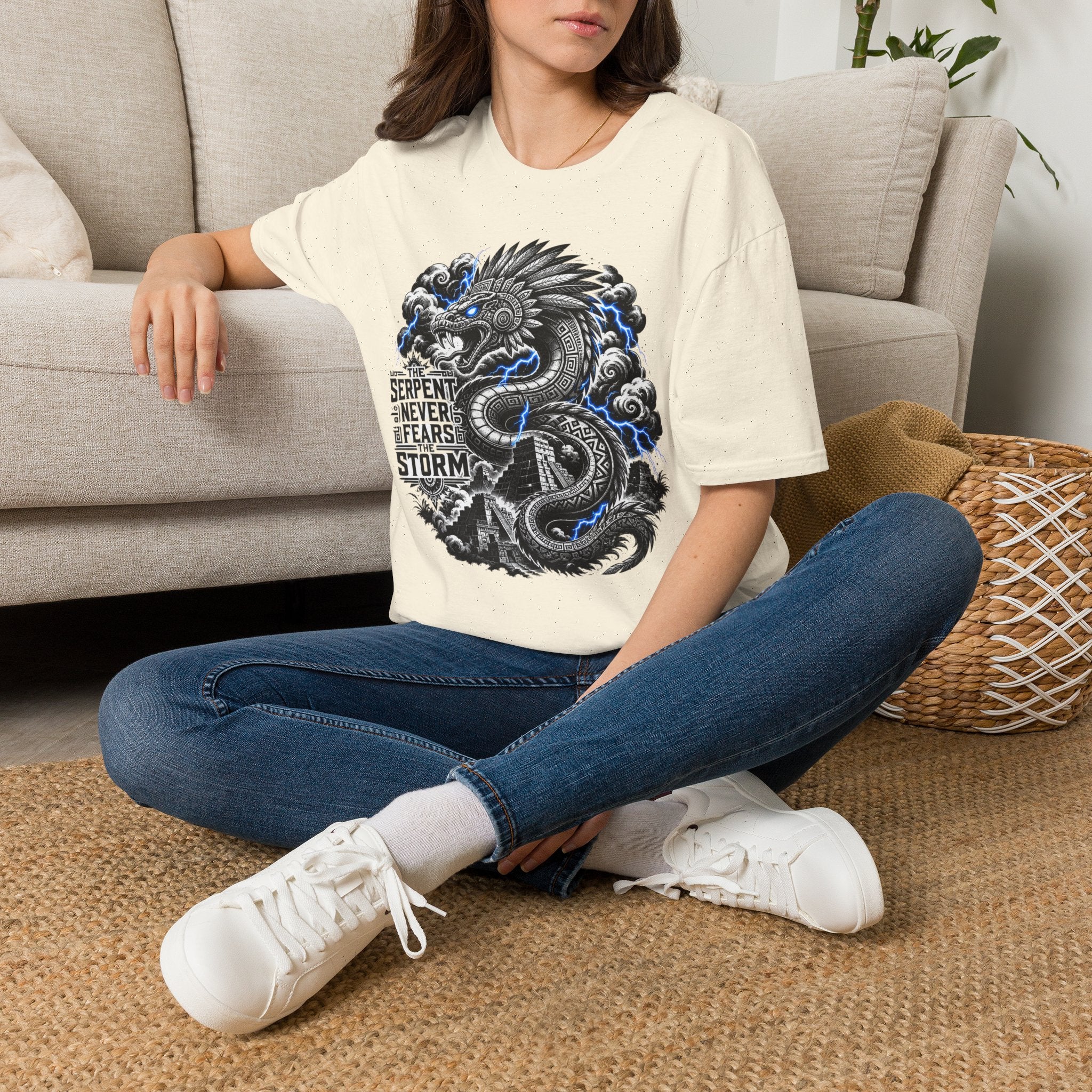 Aztec Serpent T-Shirt — “The Serpent Never Fears the Storm” Graphic Tee