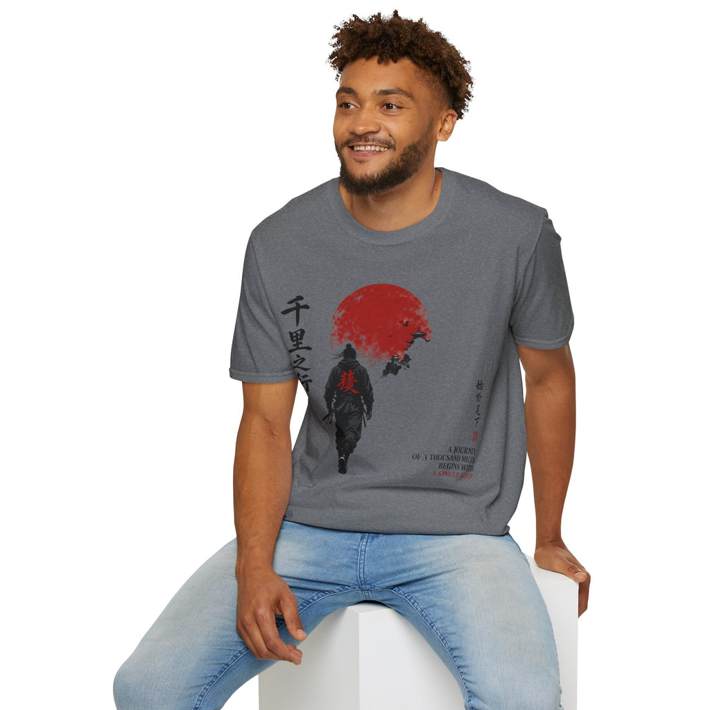 Samurai Walk T-Shirt — Red Sun Japanese Warrior Graphic