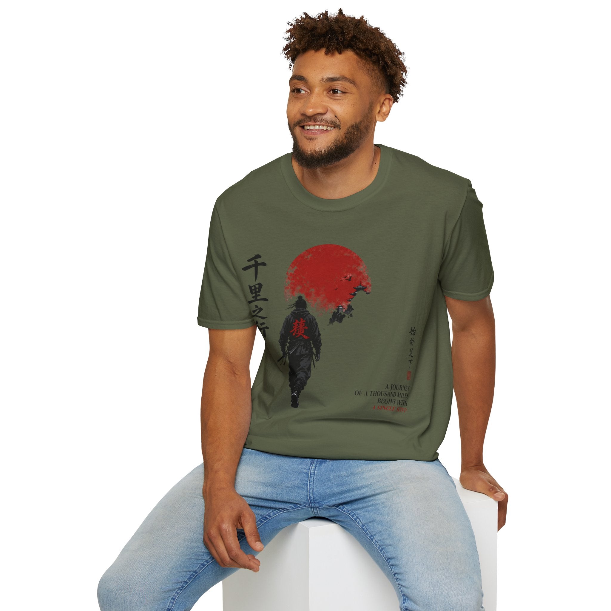 Samurai Walk T-Shirt — Red Sun Japanese Warrior Graphic