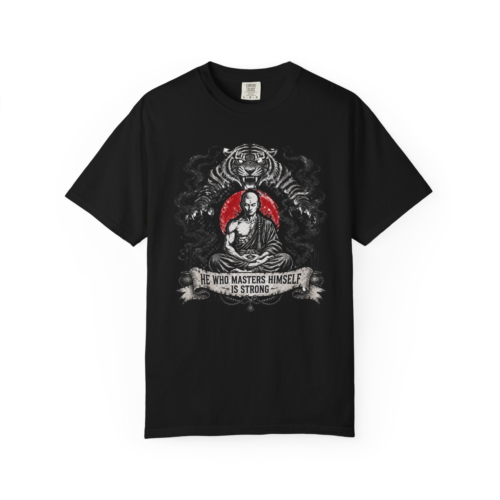 Meditation Tiger T-Shirt — "He Who Masters Himself is Strong" Zen Graphic Tee
