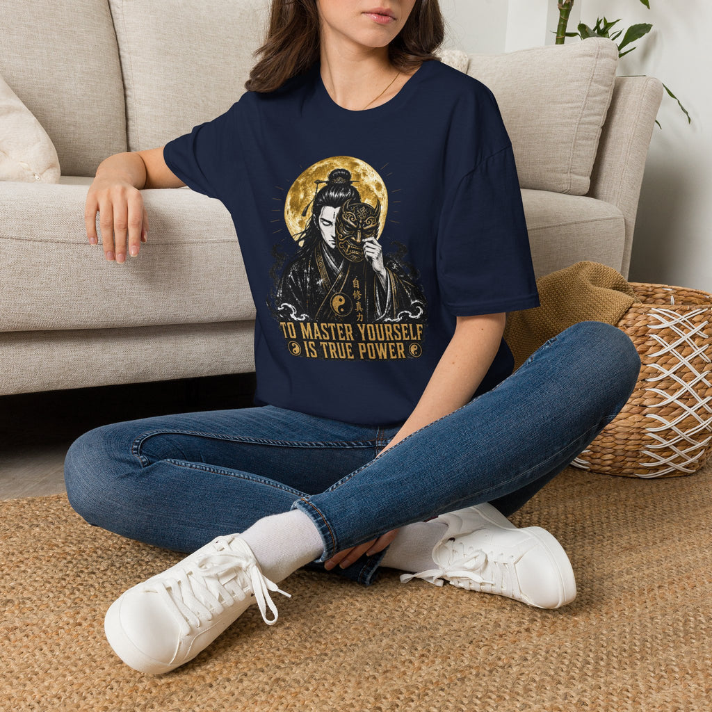 Samurai Mask T-Shirt – "To Master Yourself Is True Power" Graphic Tee