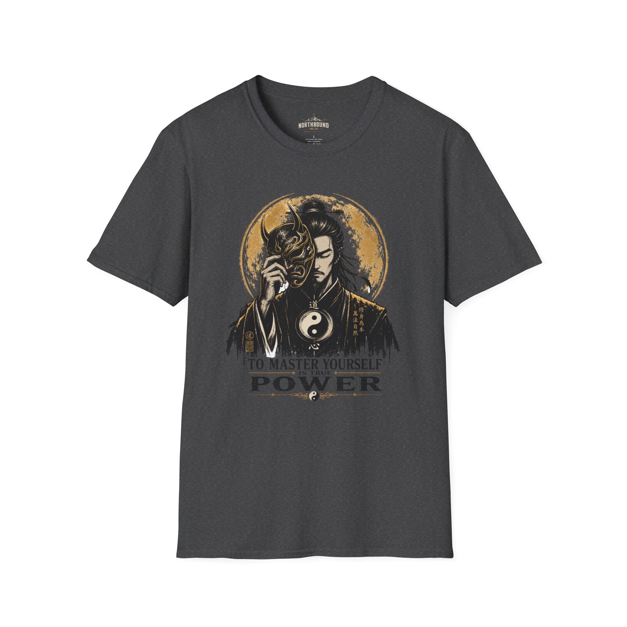 Samurai Mask Tee — "To Master Yourself Is Power" Graphic T-Shirt
