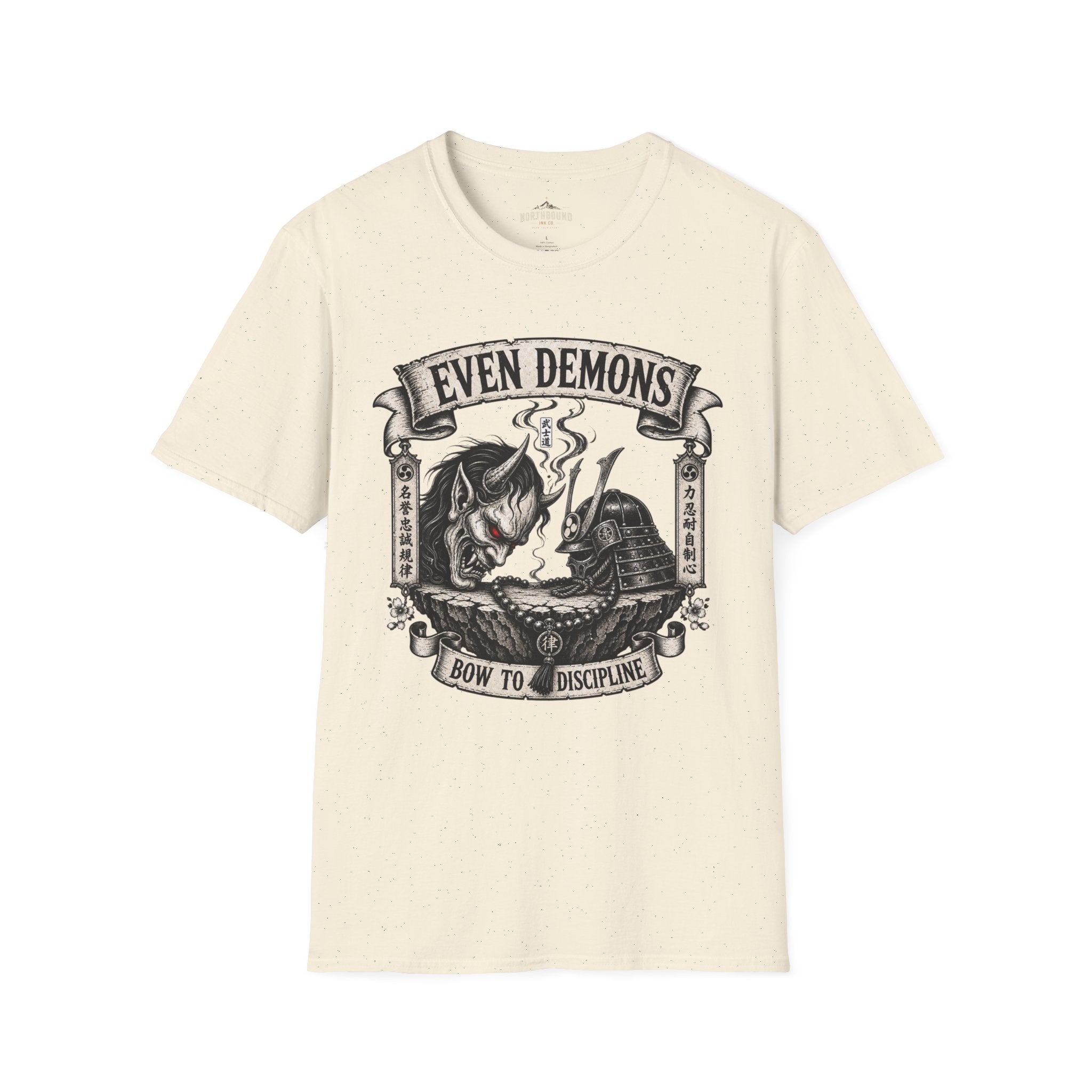 Even Demons T-Shirt — Gothic Samurai Cat Graphic Tee