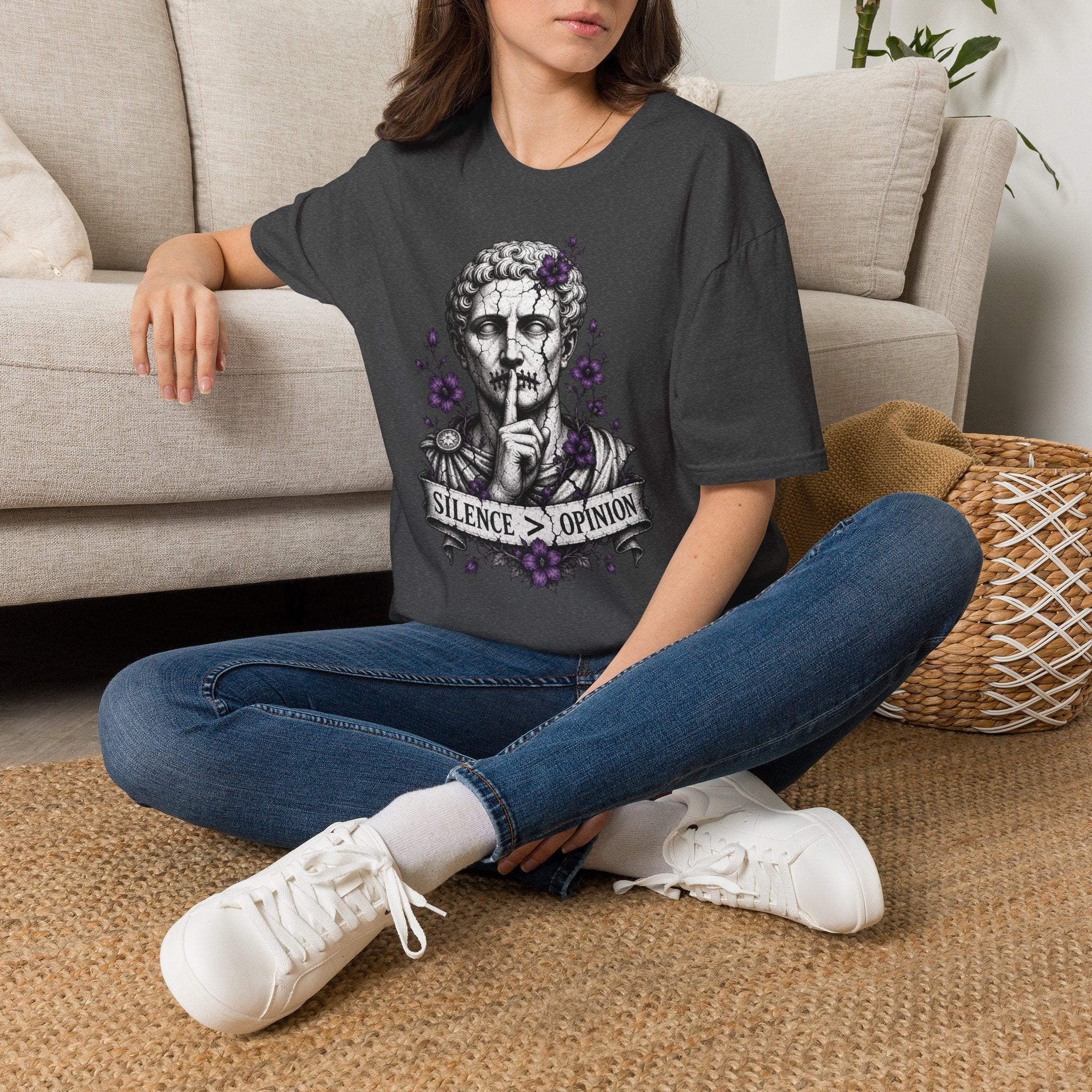 Statue 'Silence Is Opinion' T-Shirt — Gothic Floral Graphic Tee