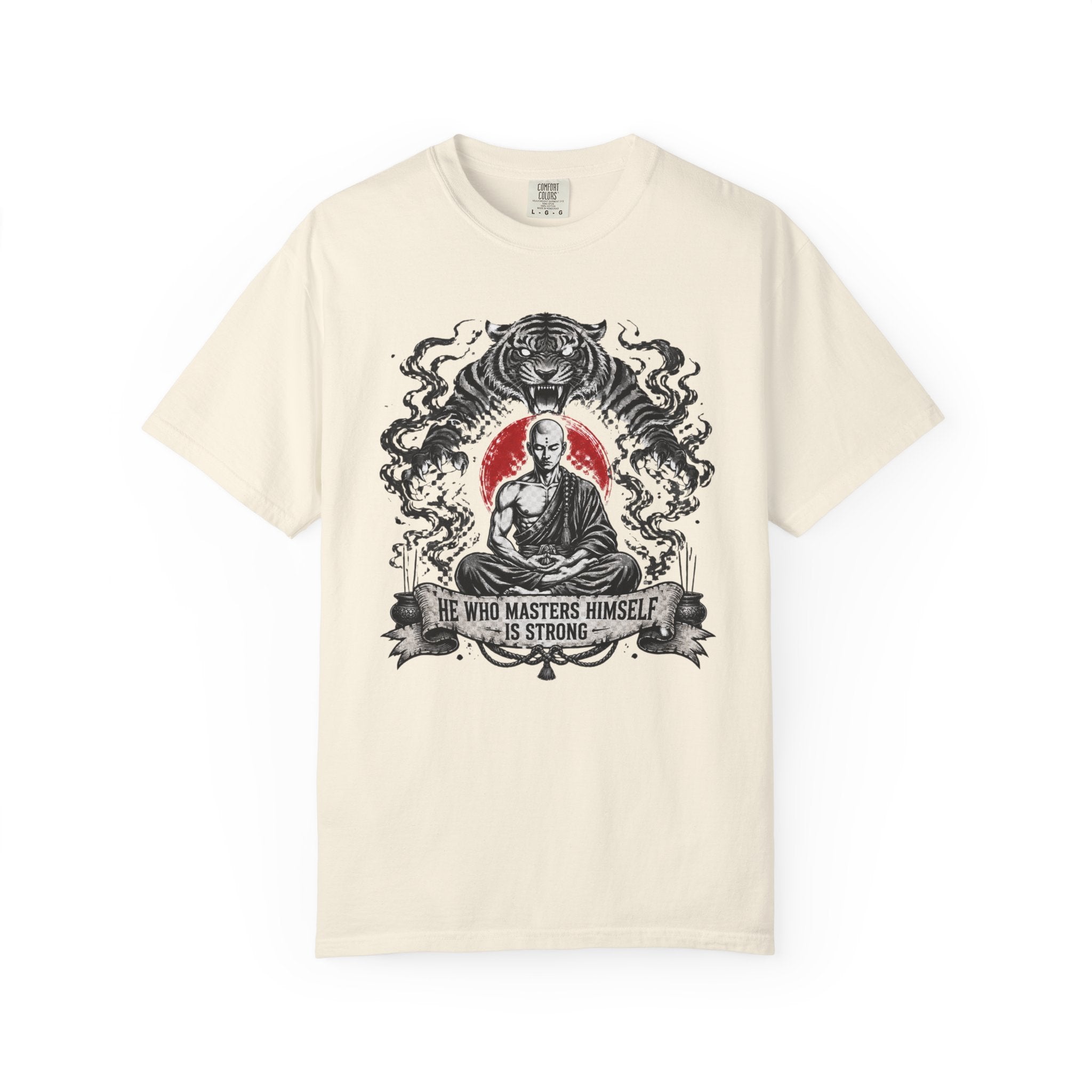 Meditation Tiger T-Shirt — "He Who Masters Himself is Strong" Zen Graphic Tee