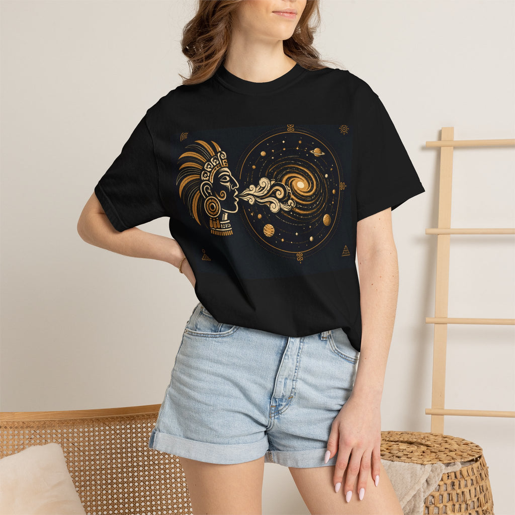 Cosmic Aztec Breath T-Shirt — Golden Galaxy Illustration