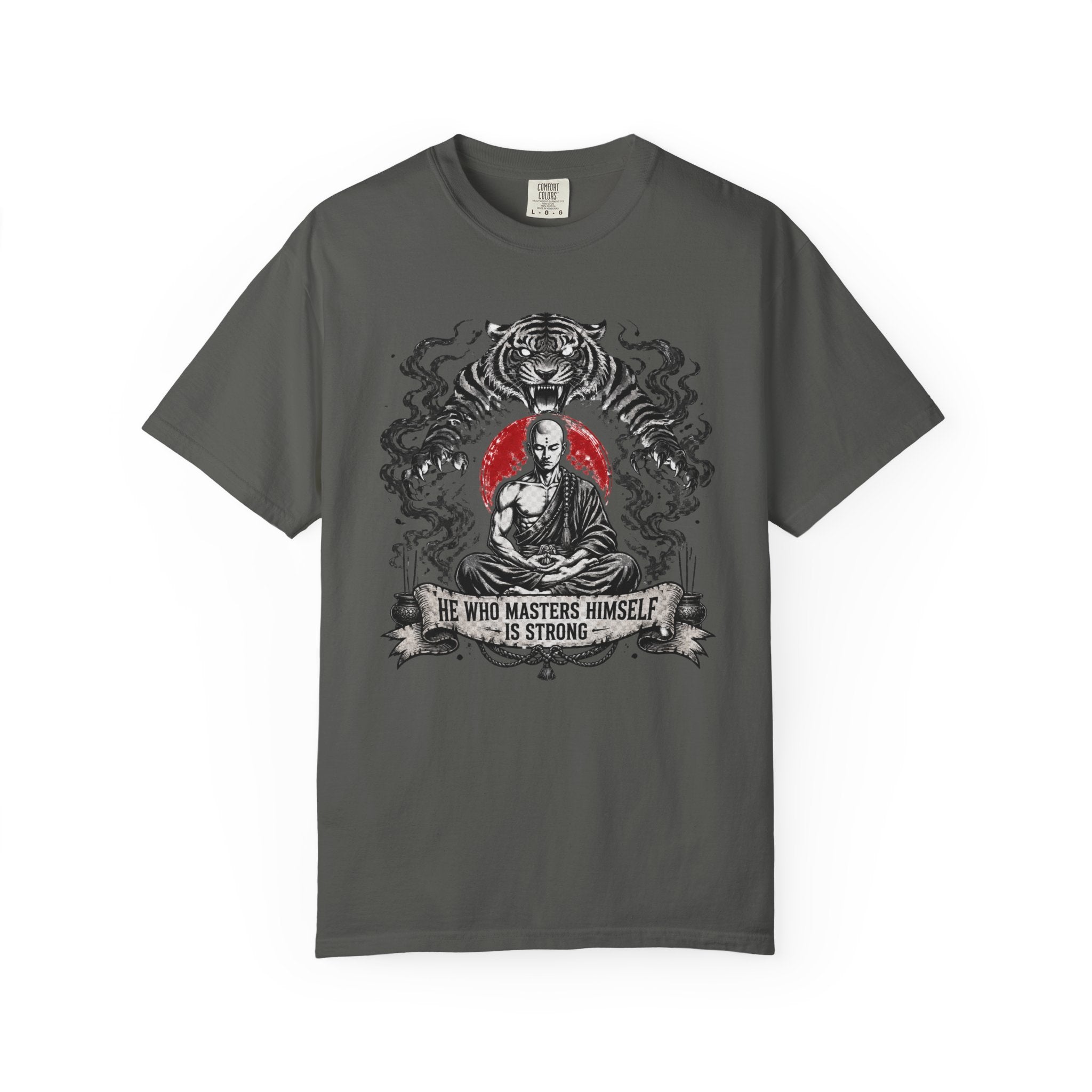 Meditation Tiger T-Shirt — "He Who Masters Himself is Strong" Zen Graphic Tee