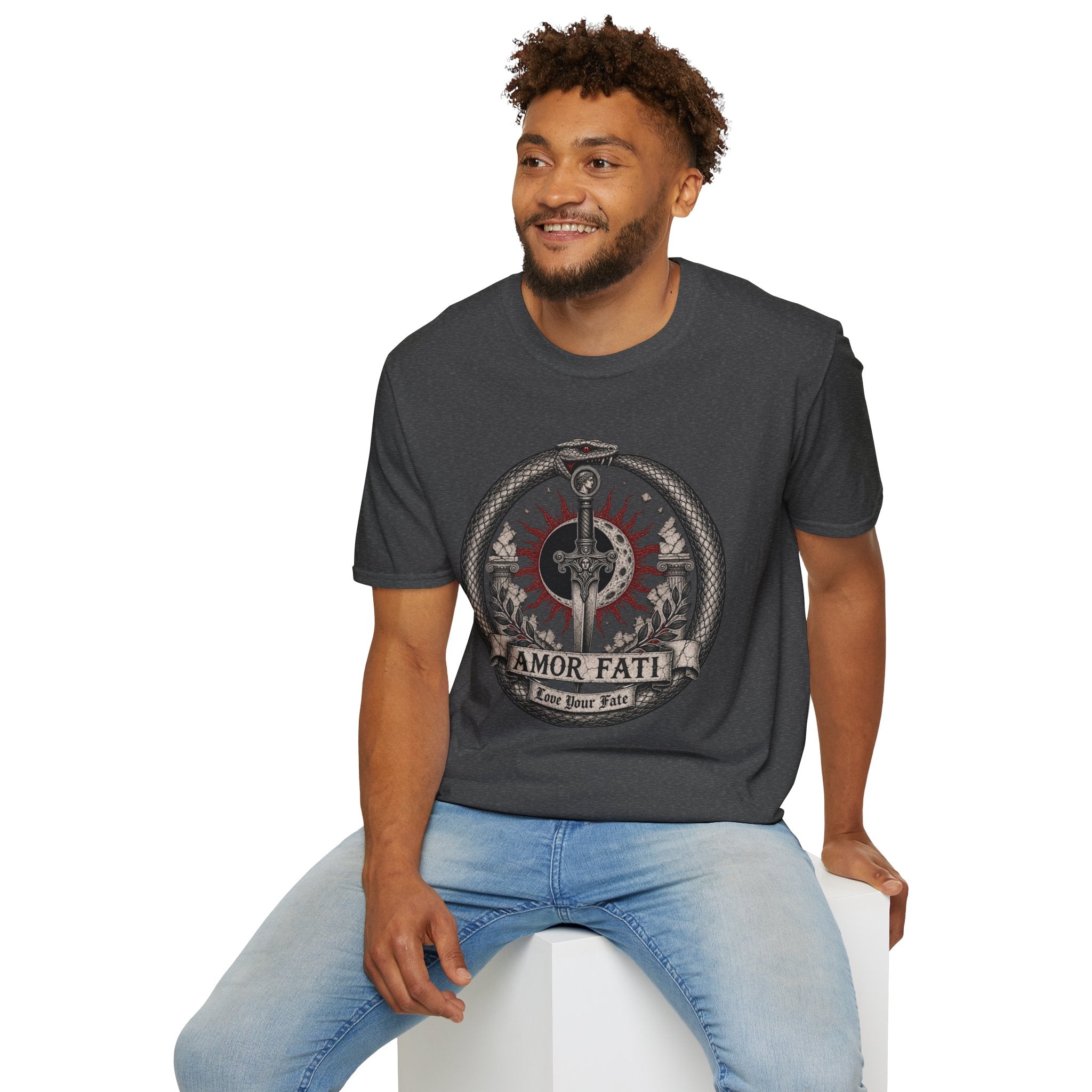 Amor Fati Sword T-Shirt — Sun & Ouroboros Graphic Tee