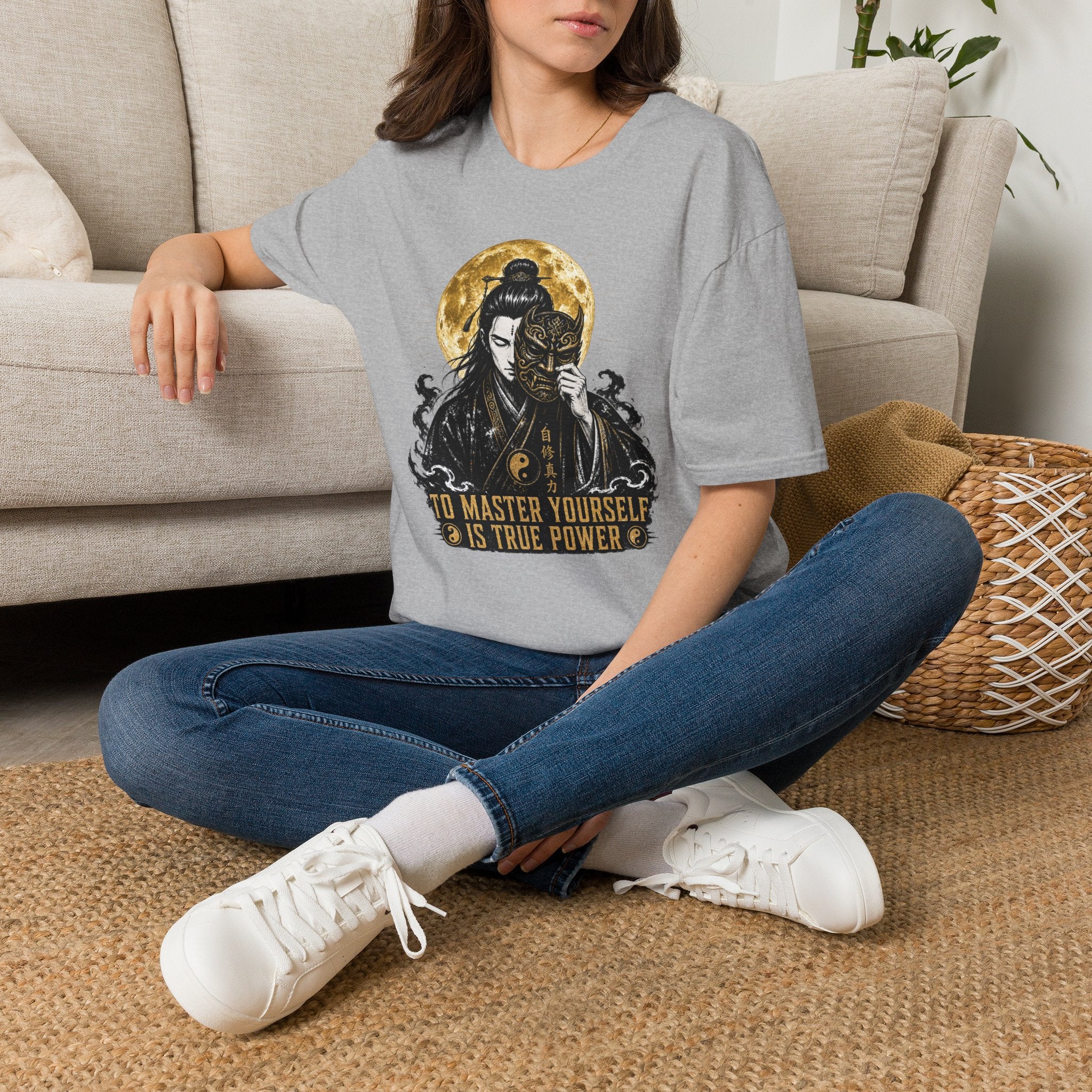 Samurai Mask T-Shirt – "To Master Yourself Is True Power" Graphic Tee