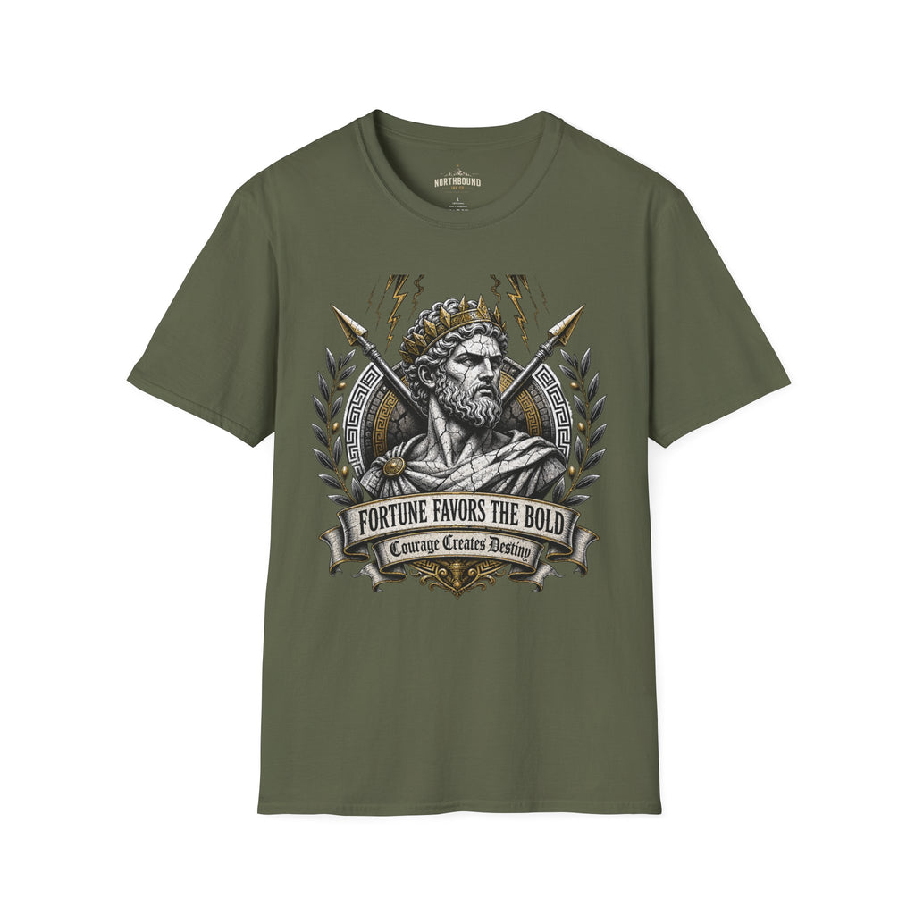 Zeus Lightning T-Shirt — 'Fortune Favors the Bold' Greek God Graphic Tee