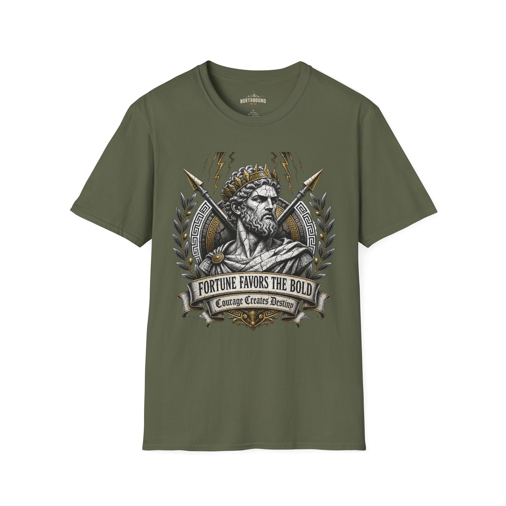 Zeus Lightning T-Shirt — 'Fortune Favors the Bold' Greek God Graphic Tee