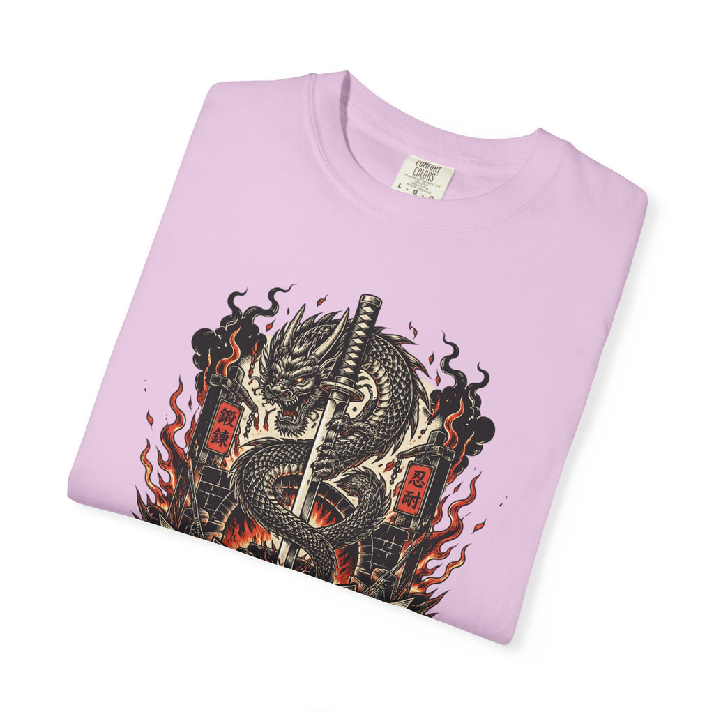 Sword & Flame Graphic T-Shirt — "A Sword Is Polished By Fire"