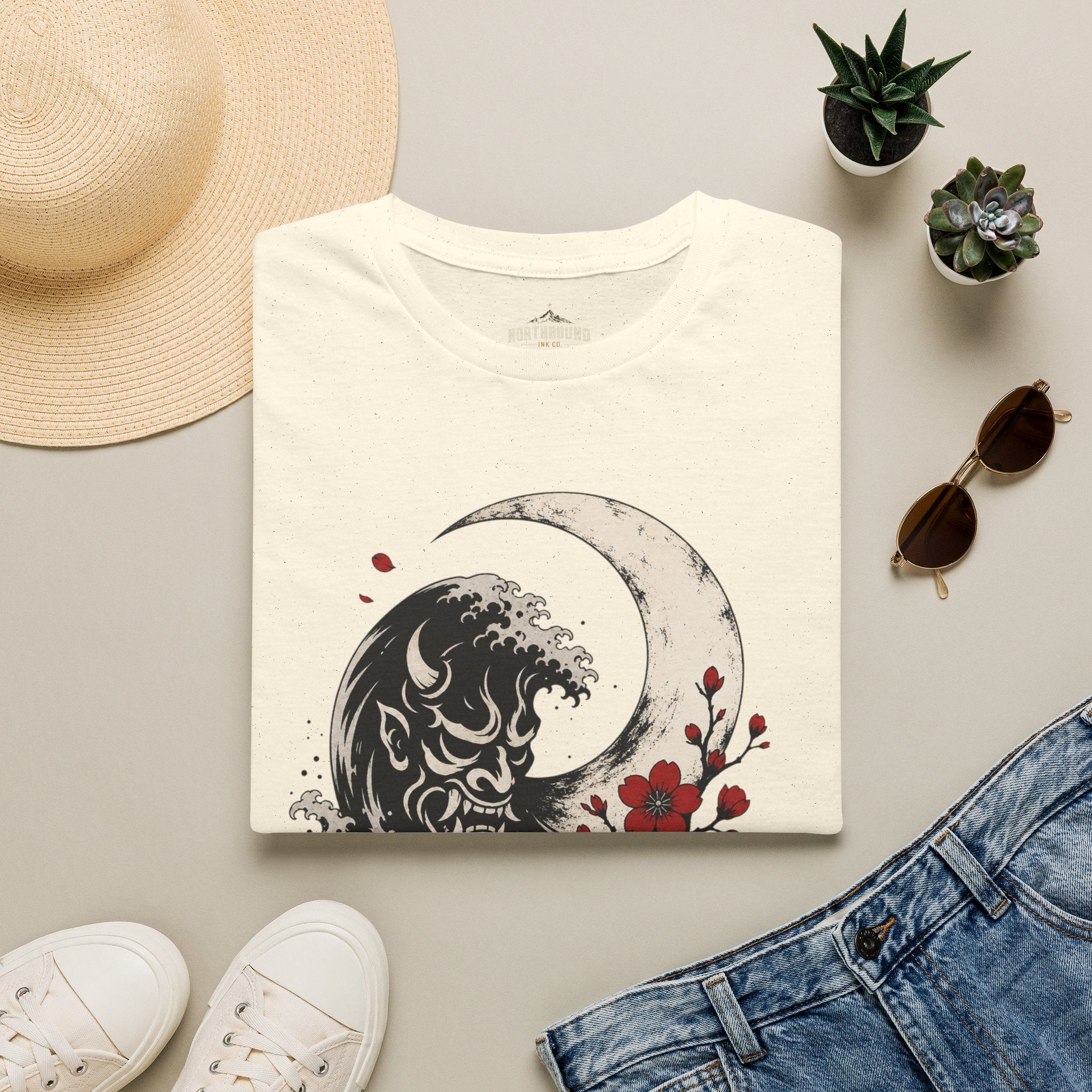 Moon & Wave Graphic T-Shirt — “The Moon Does Not Fight The Night” Inspirational Tee