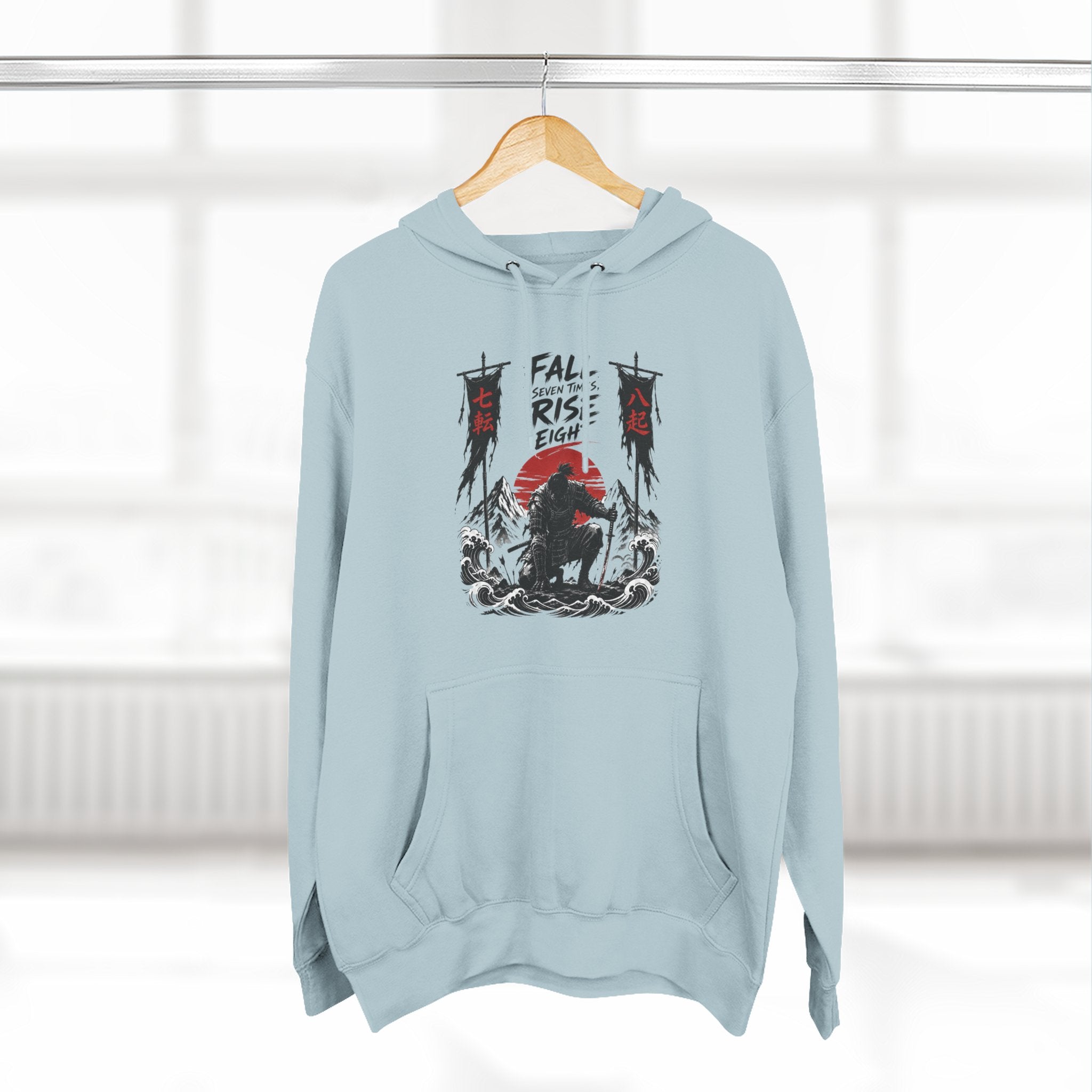 Samurai Sunset Hoodie — "Fall Rise Fight" Graphic Fleece Hoodie