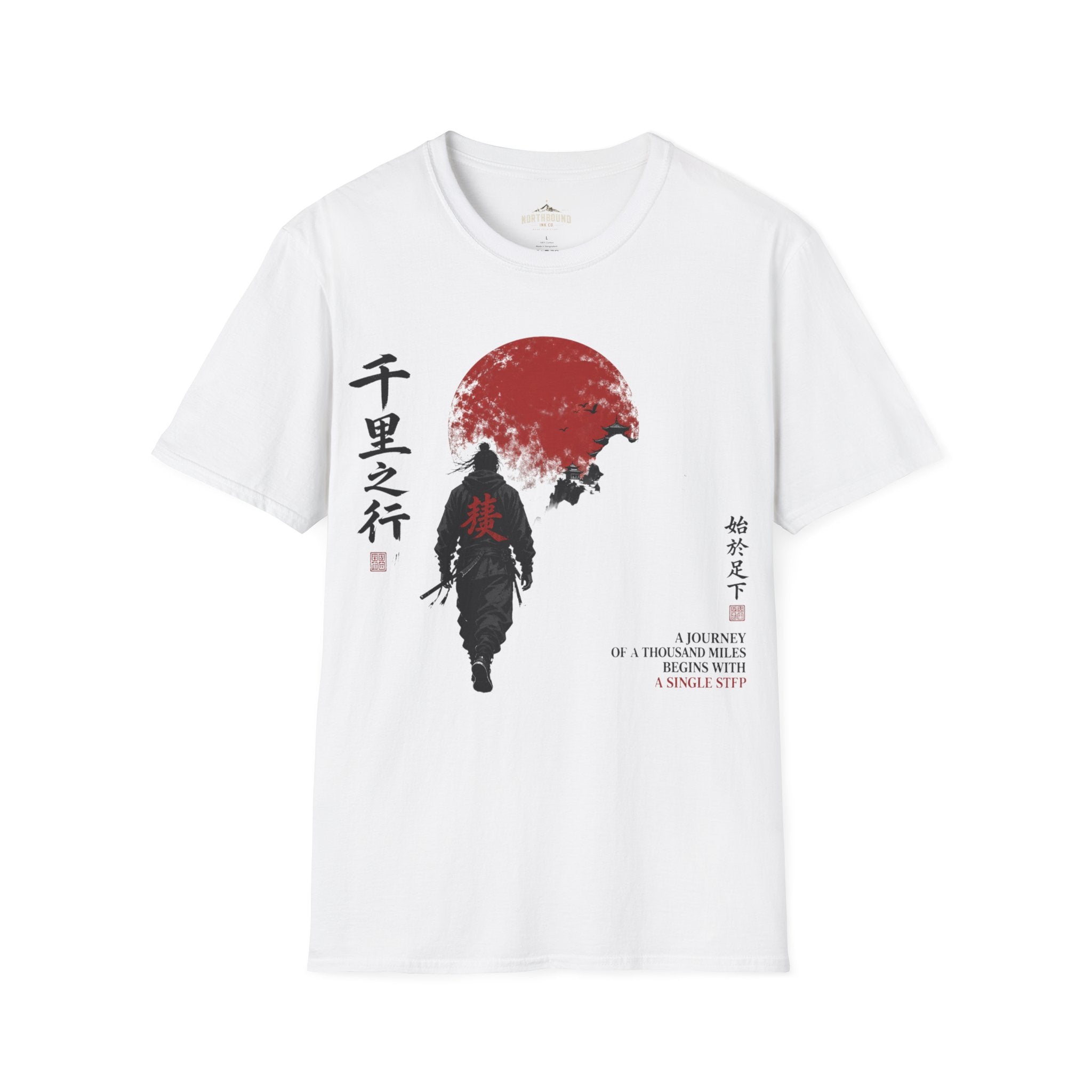 Samurai Walk T-Shirt — Red Sun Japanese Warrior Graphic