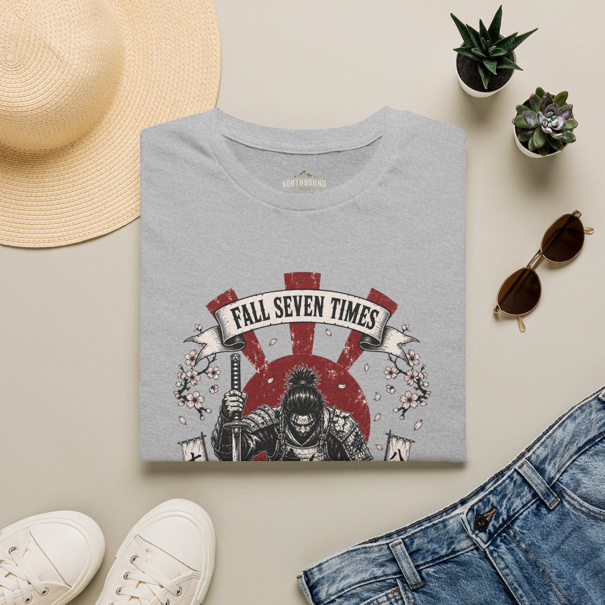 T-Shirt — “Fall Seven Times, Rise Eight” Samurai Graphic Tee