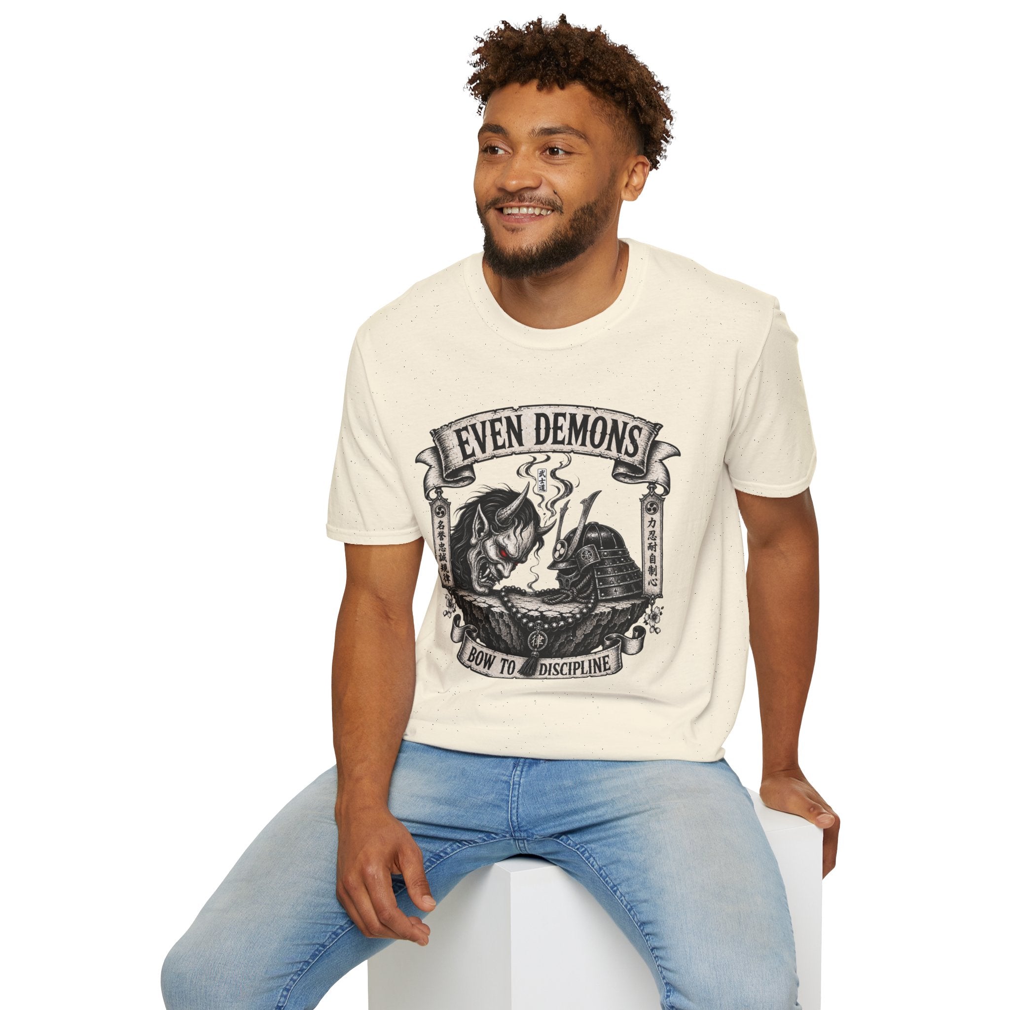 Even Demons T-Shirt — Gothic Samurai Cat Graphic Tee