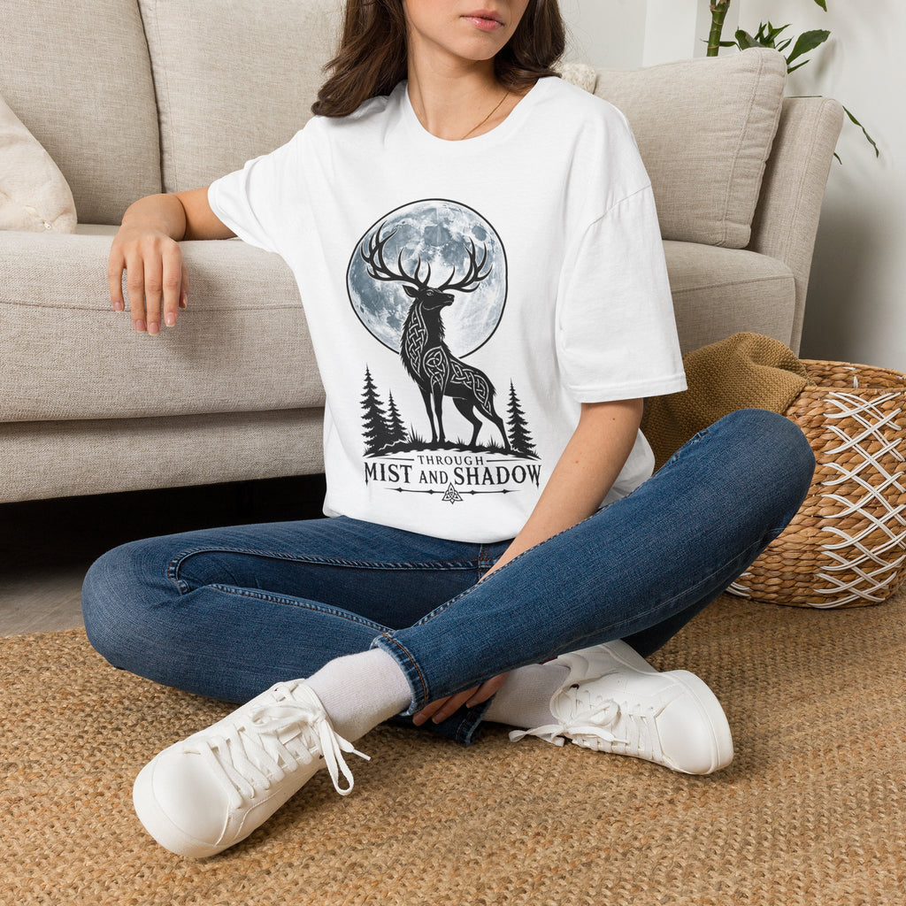 Deer Moon T‑Shirt — 'Mist and Shadow' Woodland Stag Graphic Tee