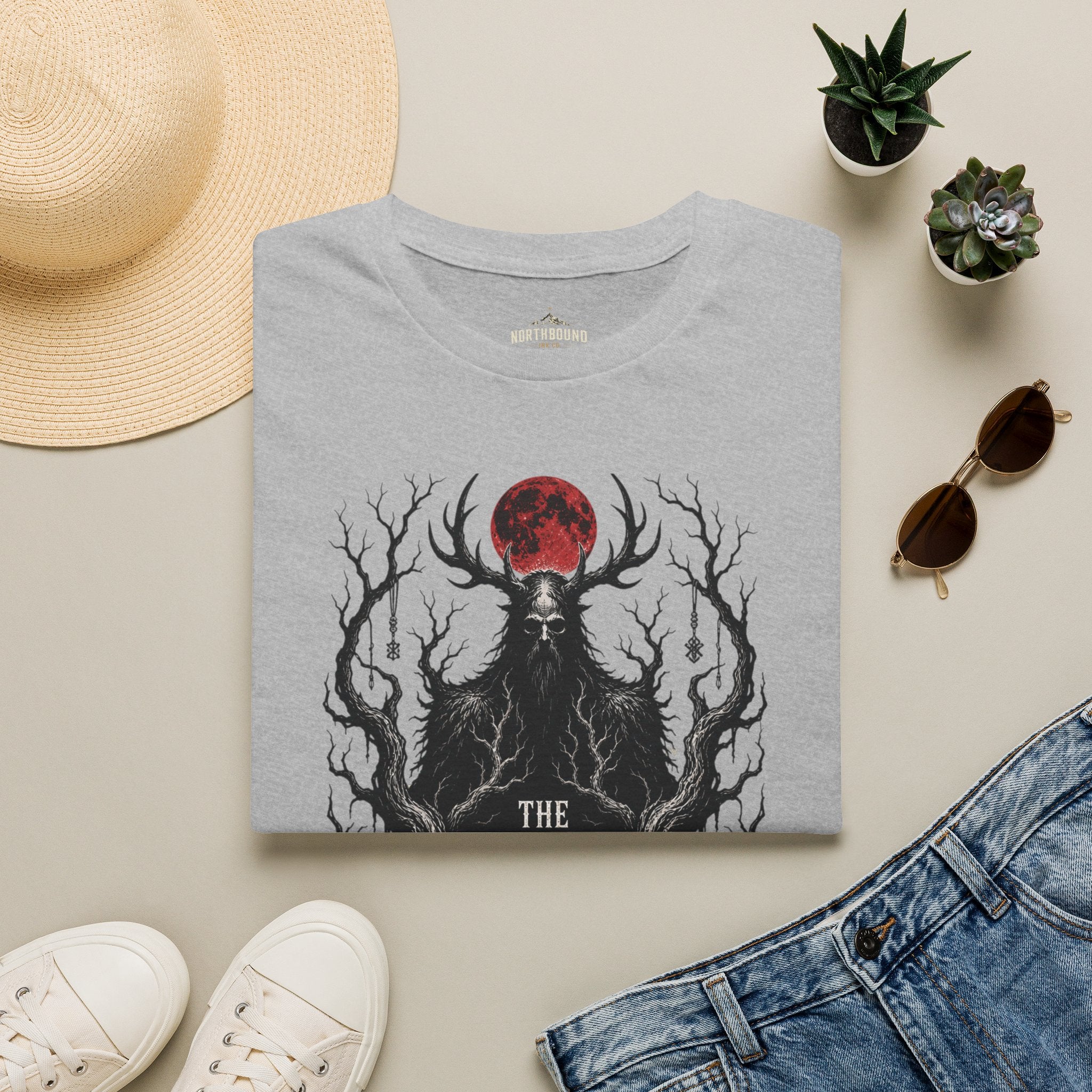Forest Watcher T-Shirt — 'The Forest Watches' Red Moon Deer Spirit Tee