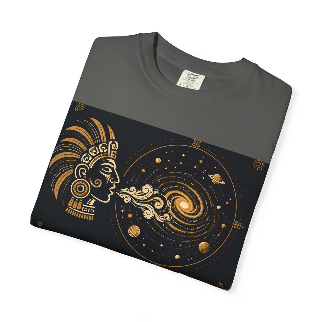 Cosmic Aztec Breath T-Shirt — Golden Galaxy Illustration