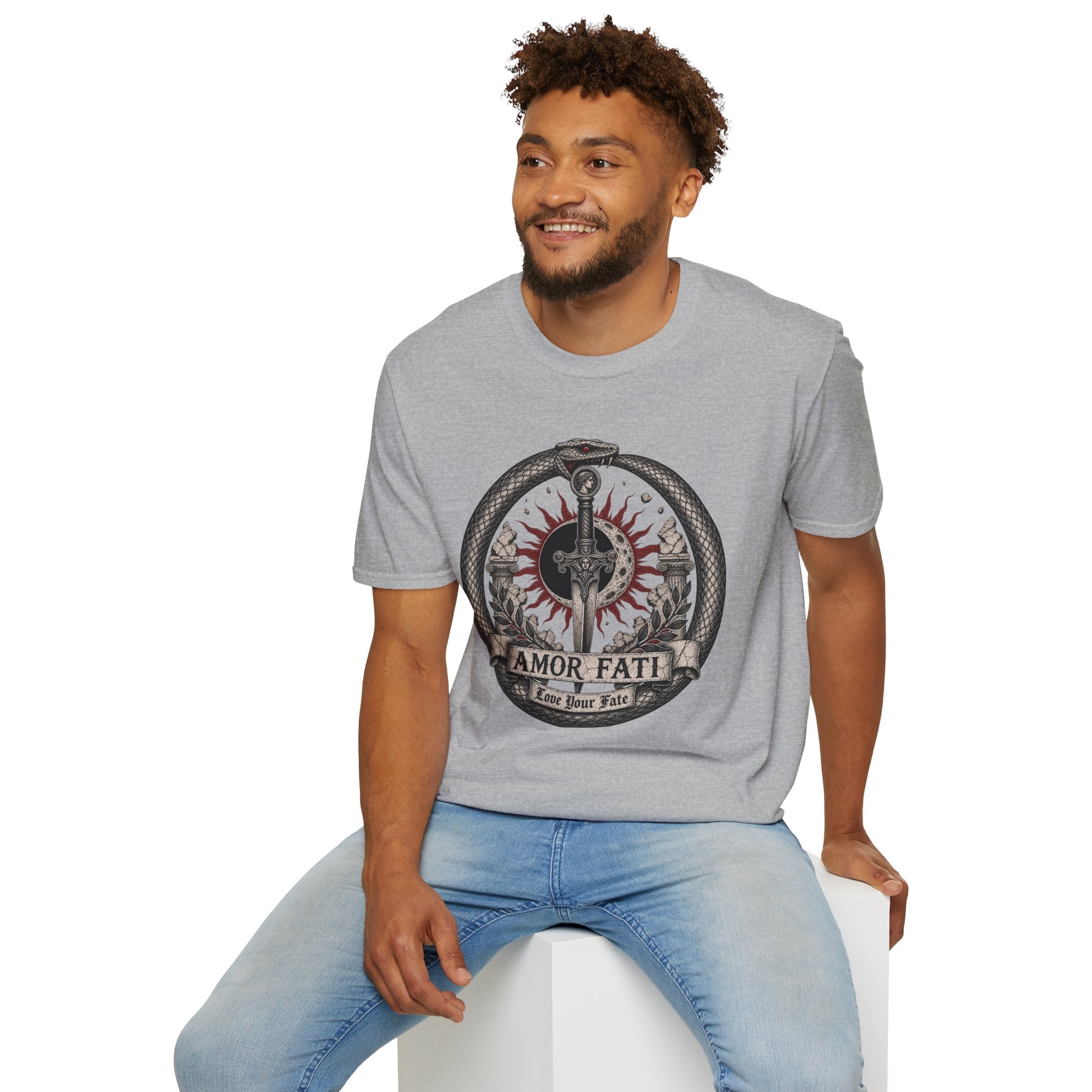Amor Fati Sword T-Shirt — Sun & Ouroboros Graphic Tee