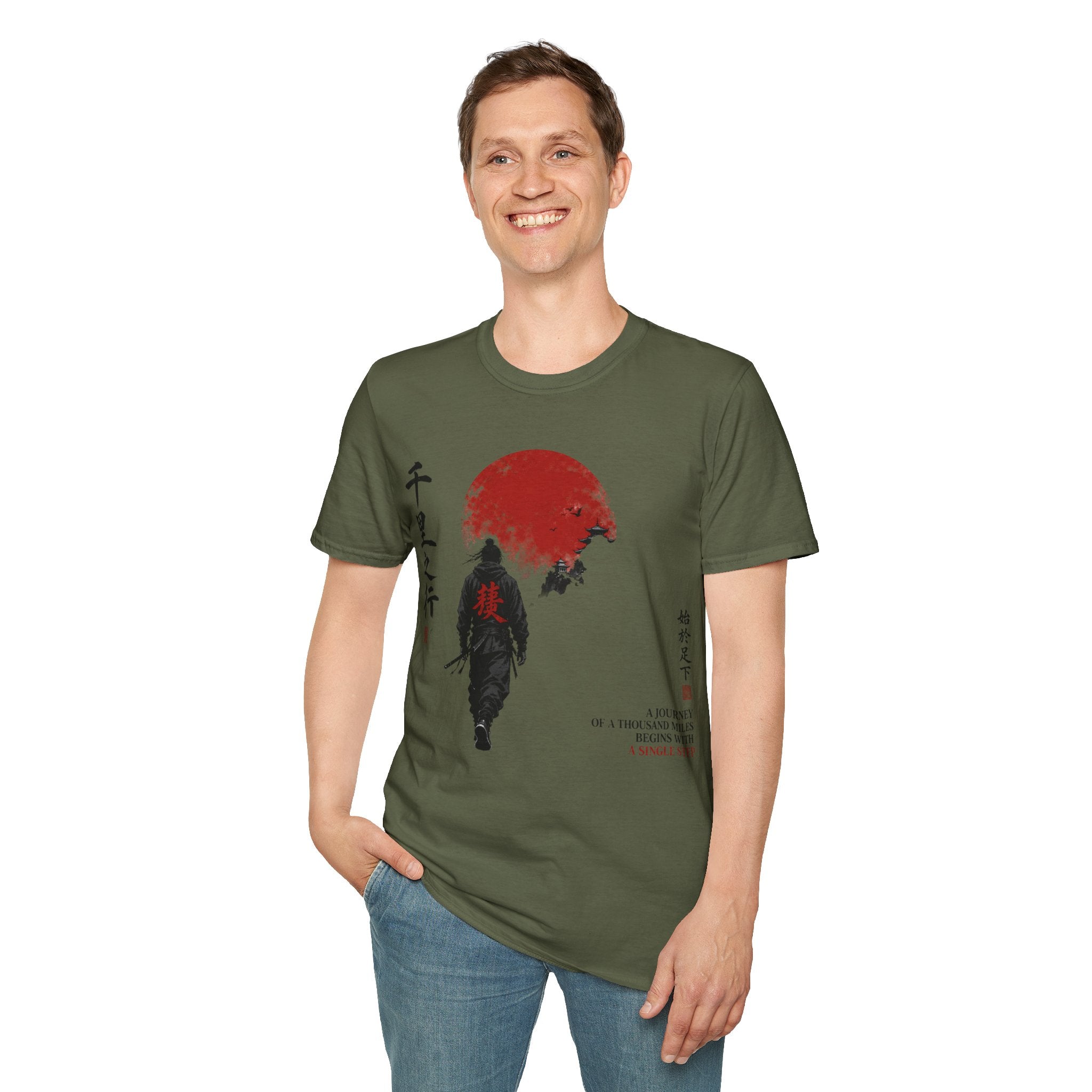 Samurai Walk T-Shirt — Red Sun Japanese Warrior Graphic