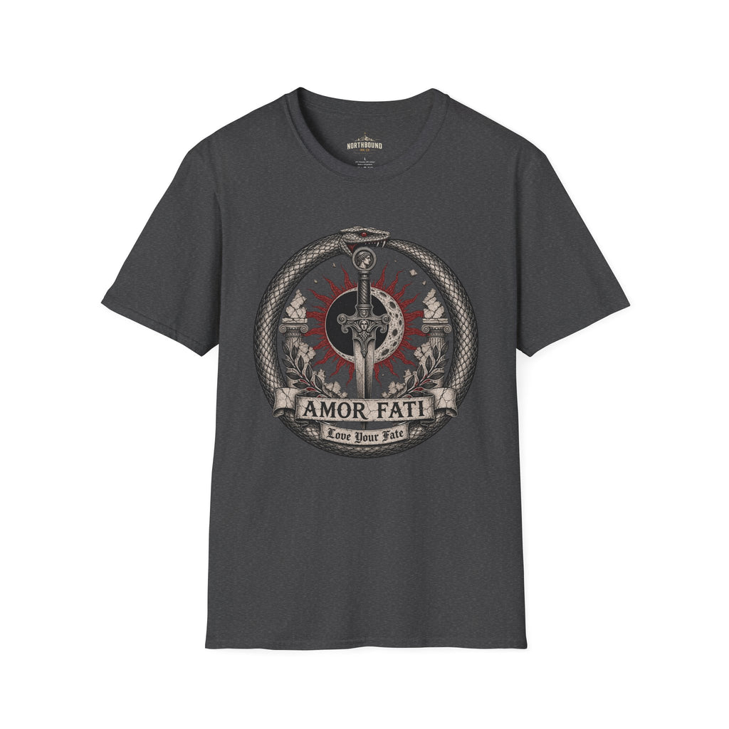 Amor Fati Sword T-Shirt — Sun & Ouroboros Graphic Tee
