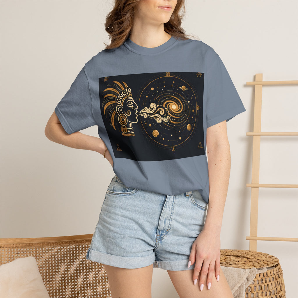 Cosmic Aztec Breath T-Shirt — Golden Galaxy Illustration