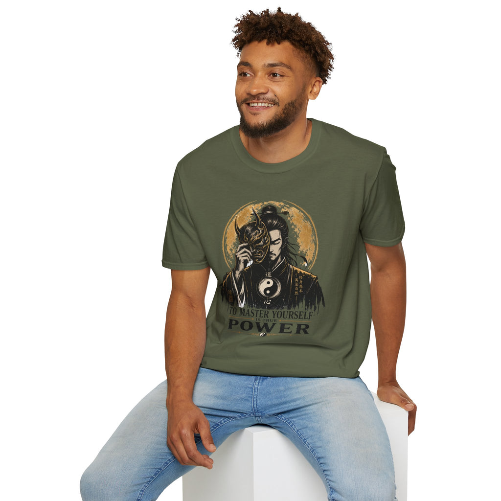 Samurai Mask Tee — "To Master Yourself Is Power" Graphic T-Shirt
