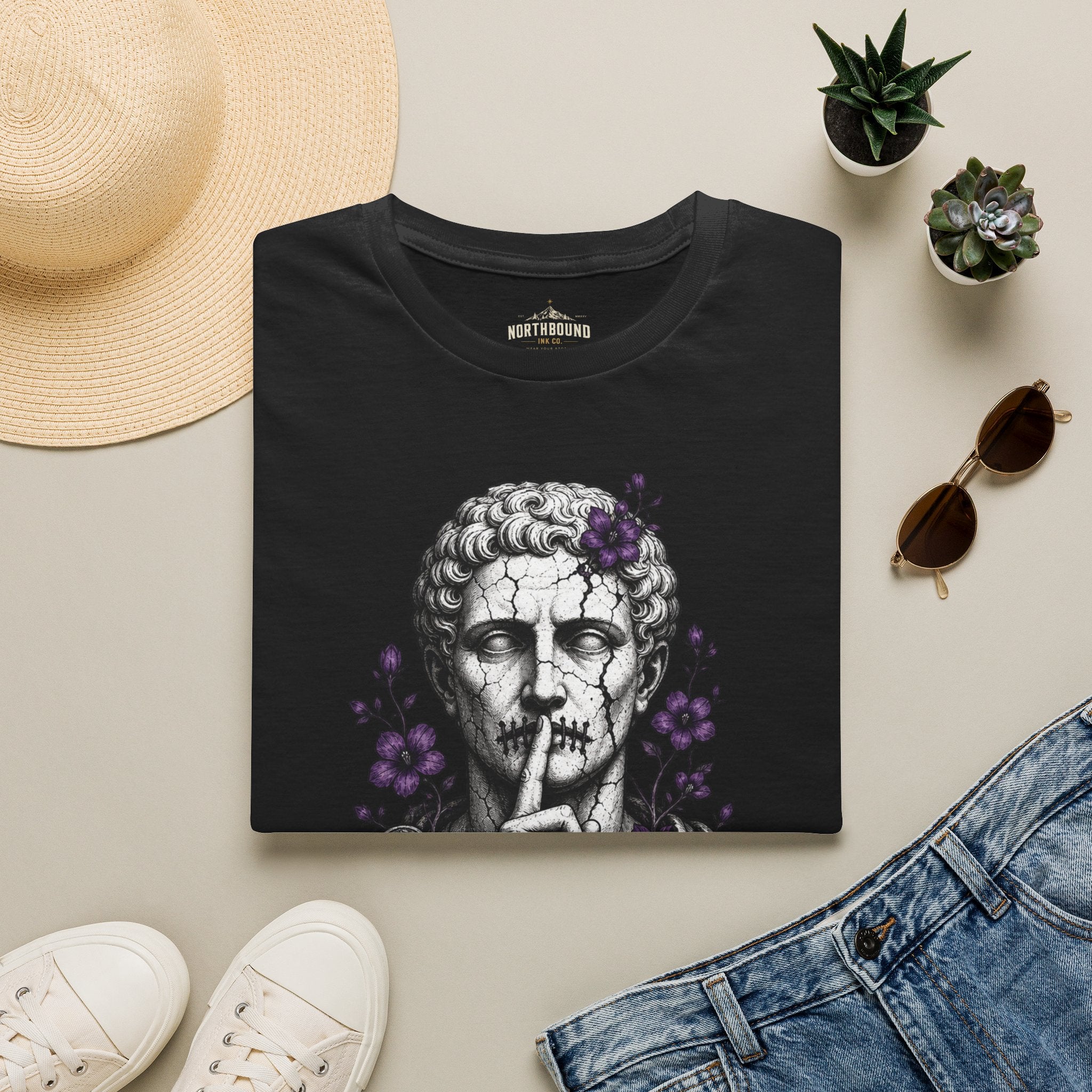 Statue 'Silence Is Opinion' T-Shirt — Gothic Floral Graphic Tee