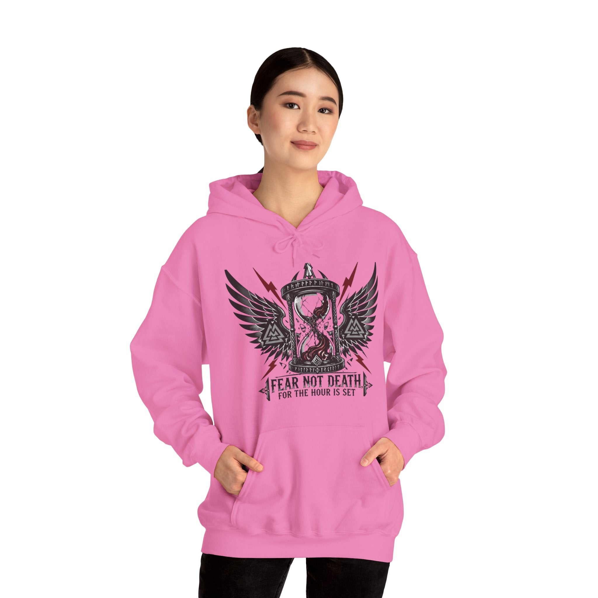 Fear Not Death Hourglass Wings Hoodie — Gothic Inspirational Pullover