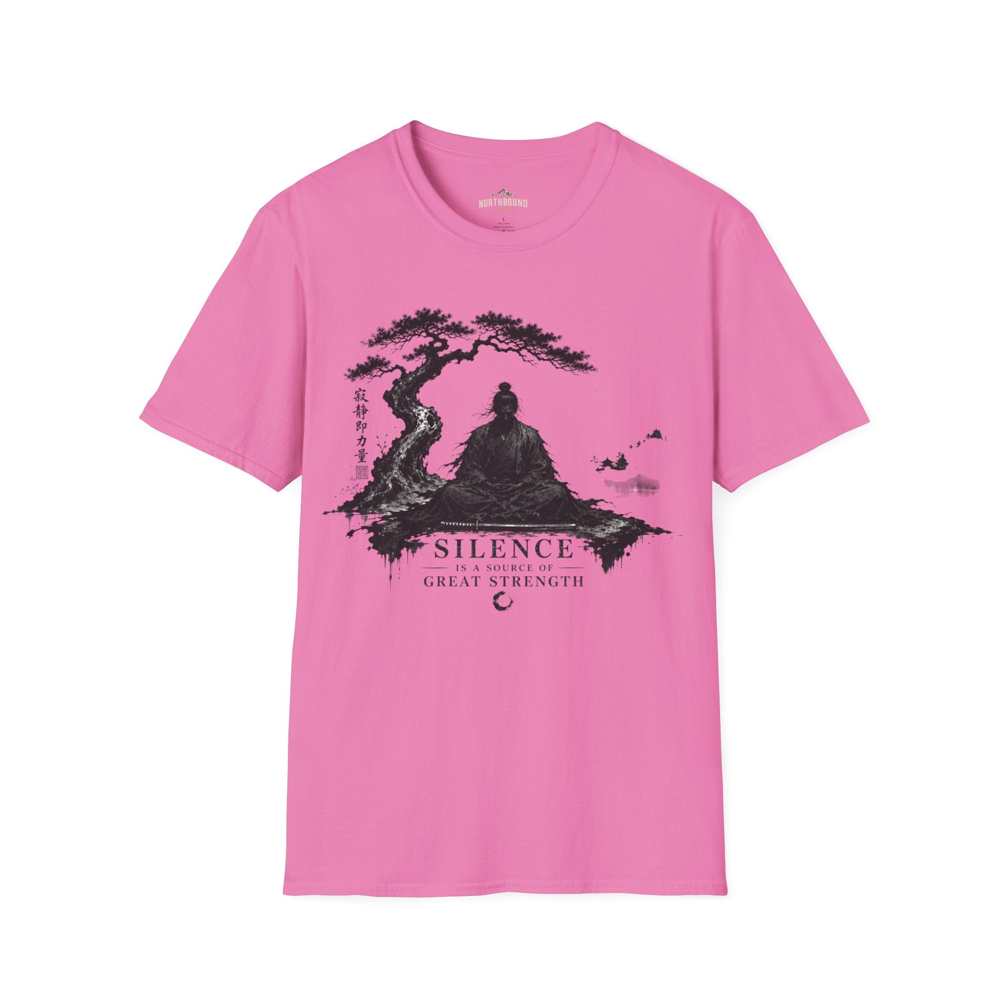 Meditation Zen T-Shirt — 'Silence Is Great Strength' Minimal Bonsai Buddha Tee