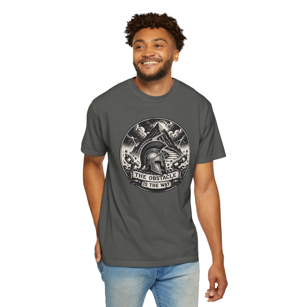 Spartan Helmet T‑Shirt — "The Obstacle Is The Way" Motivational Tee