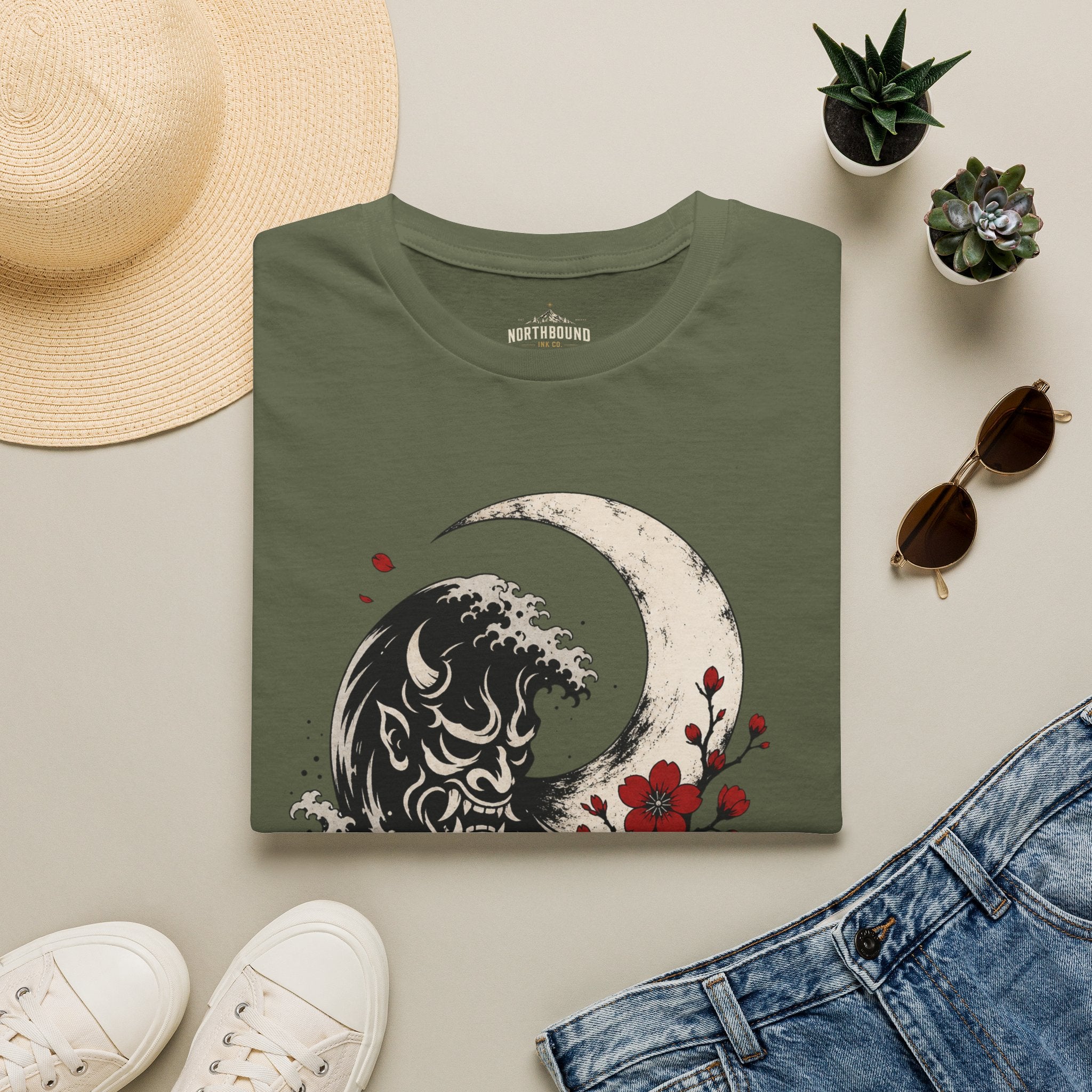 Moon & Wave Graphic T-Shirt — “The Moon Does Not Fight The Night” Inspirational Tee