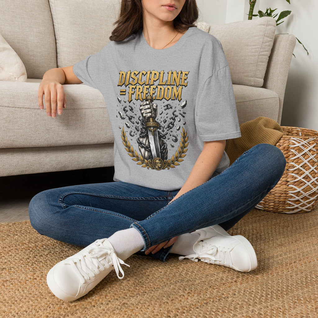 Discipline = Freedom T-Shirt — Motivational Sword & Fist Design