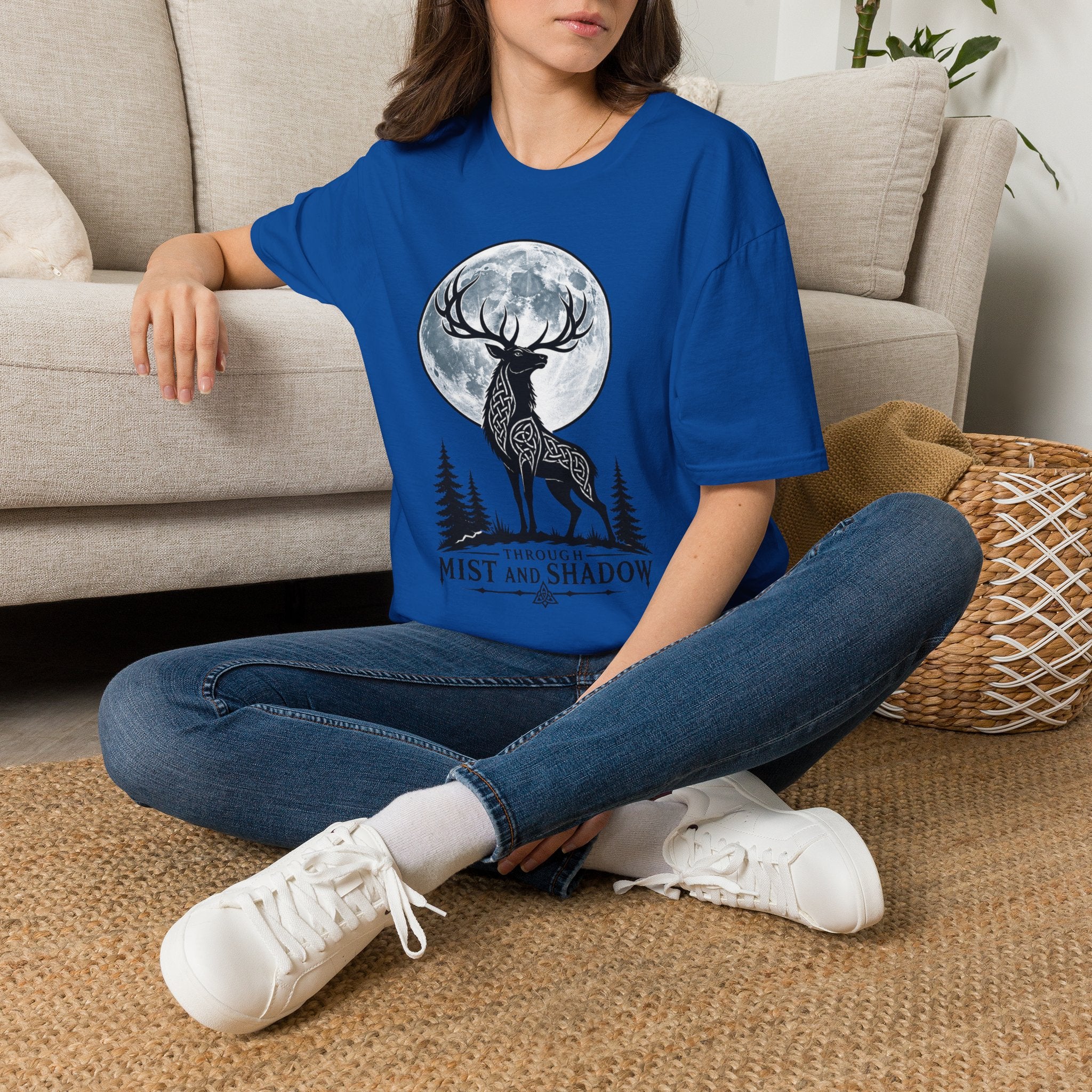 Deer Moon T‑Shirt — 'Mist and Shadow' Woodland Stag Graphic Tee