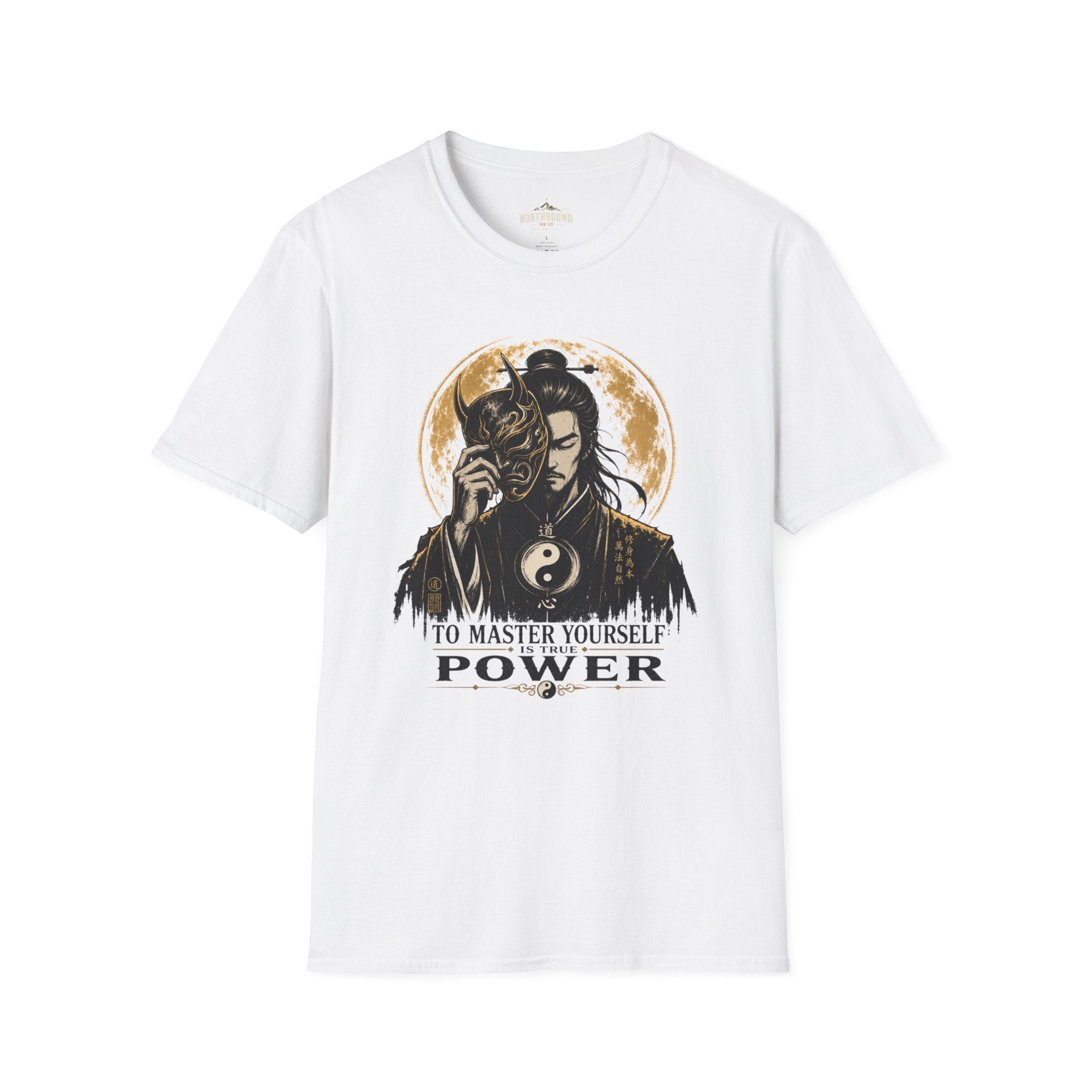 Samurai Mask Tee — "To Master Yourself Is Power" Graphic T-Shirt