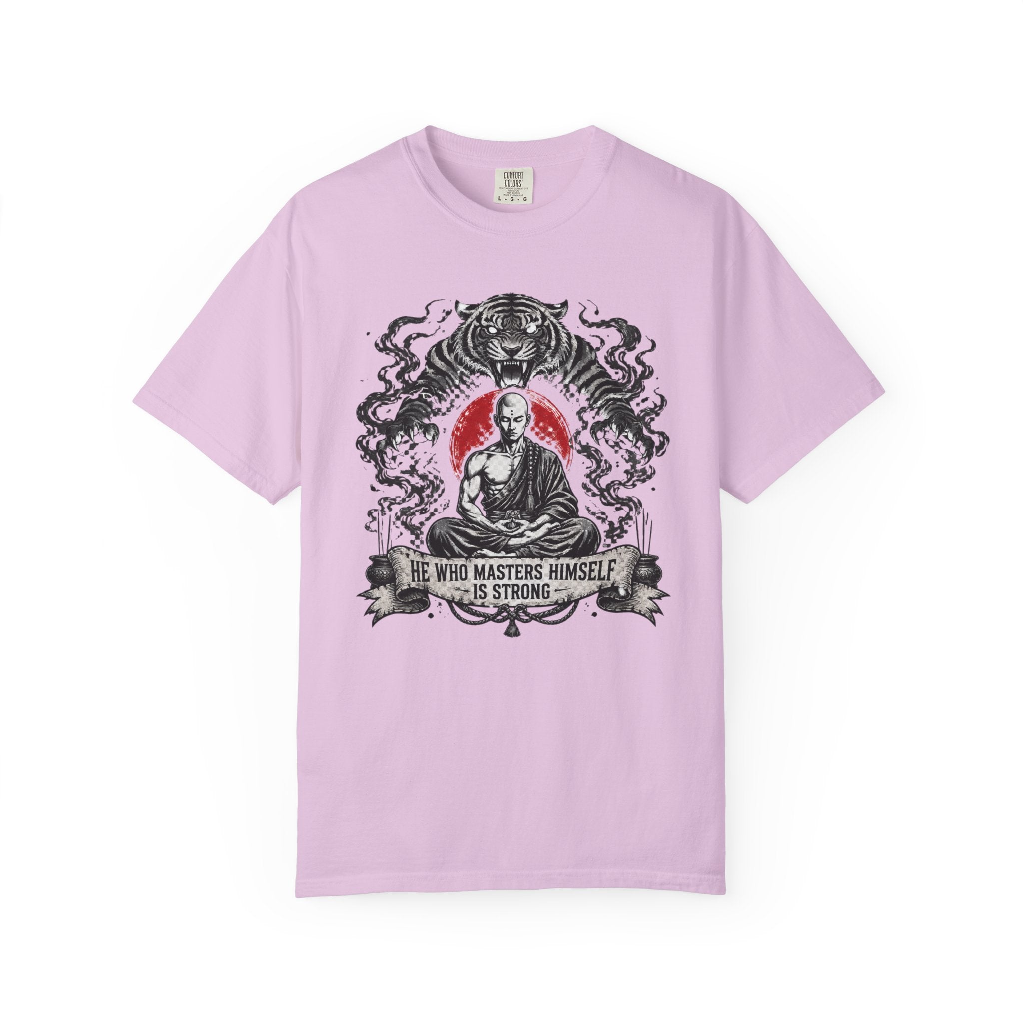 Meditation Tiger T-Shirt — "He Who Masters Himself is Strong" Zen Graphic Tee