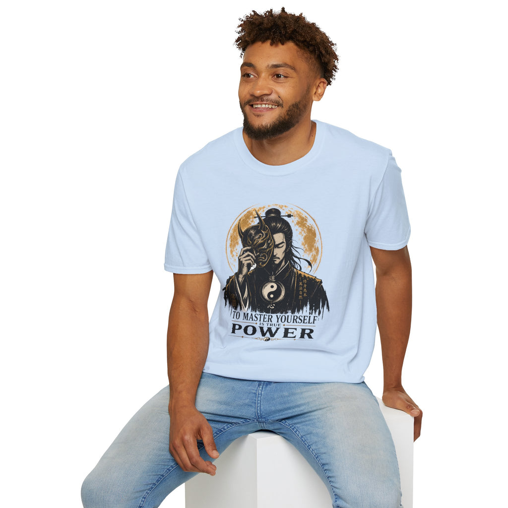 Samurai Mask Tee — "To Master Yourself Is Power" Graphic T-Shirt