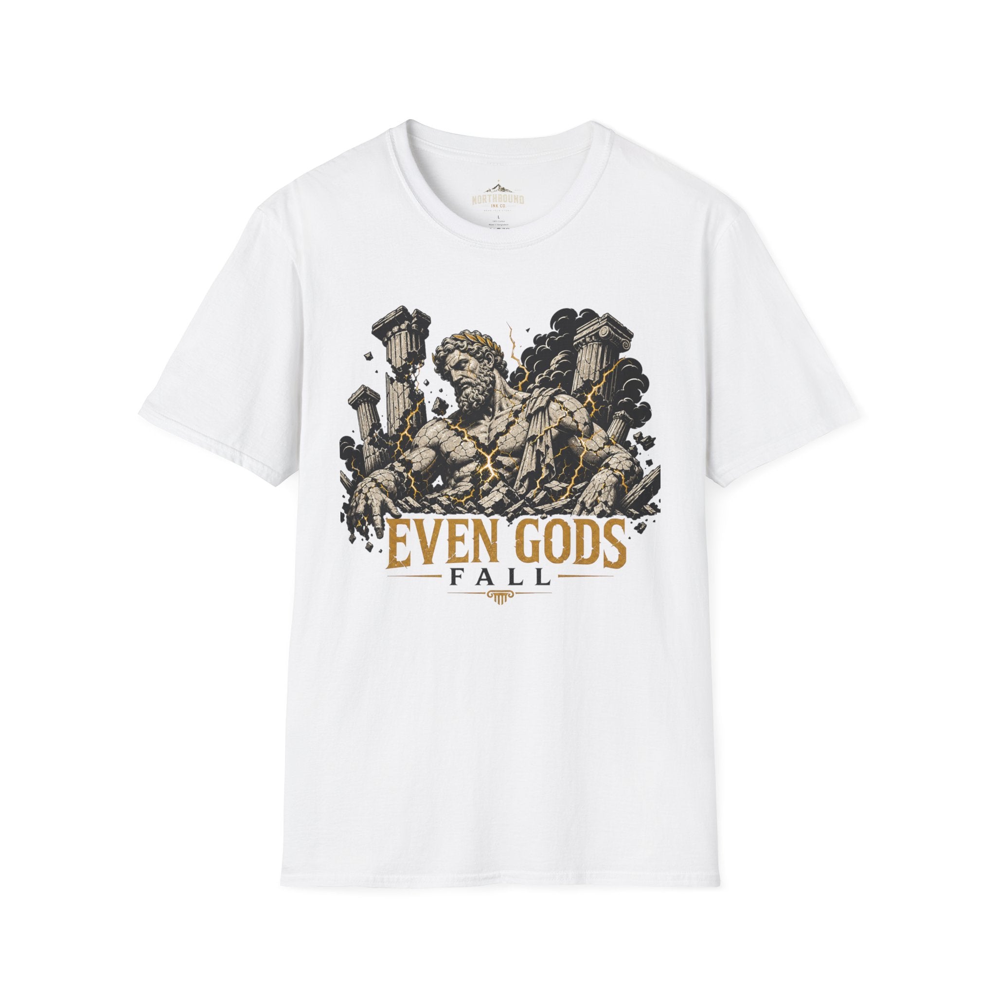 Graphic Tee — "Even Gods Fall" Statue Collapse T-Shirt