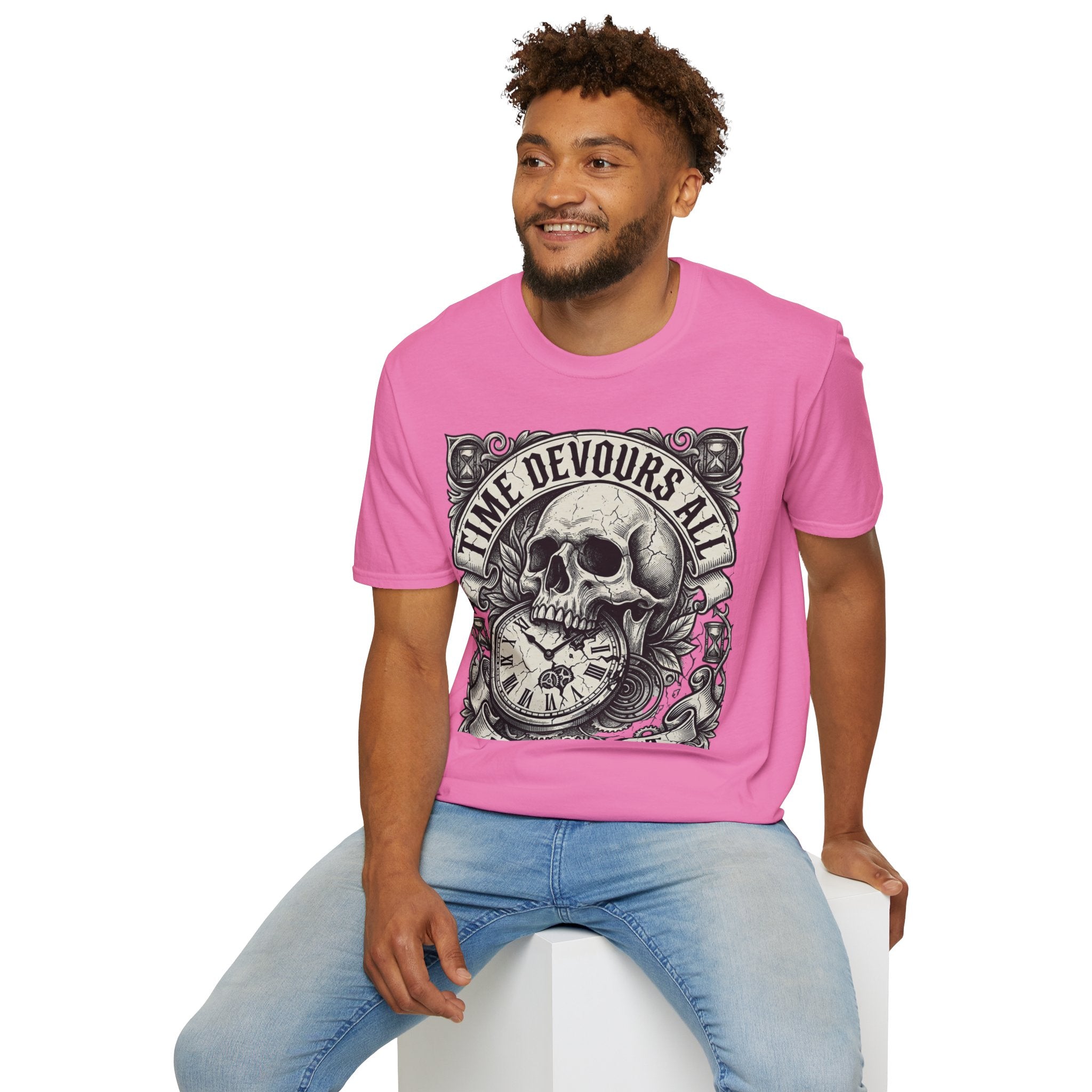 Time Devours All Skull T-Shirt – Vintage Gothic Skull & Pocket Watch Tee