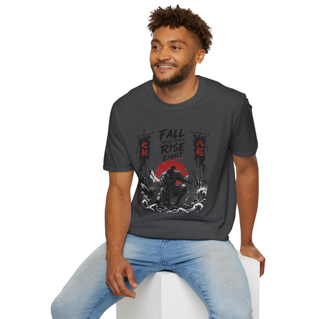 T-Shirt — “Fall Seven Times, Rise Eight” Samurai Graphic Tee