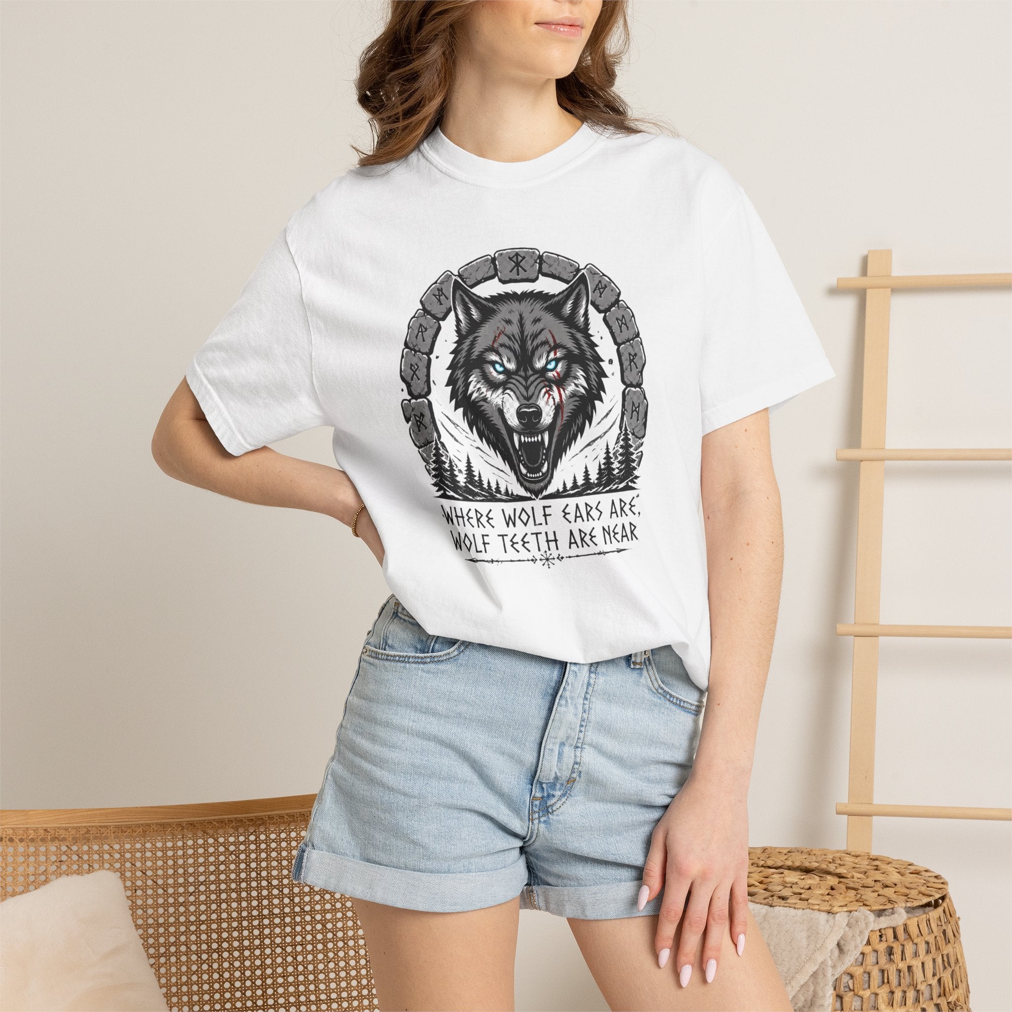 Wolf Head T-Shirt — "Where Wolf Ears Are, Wolf Teeth Are Near" Graphic Tee