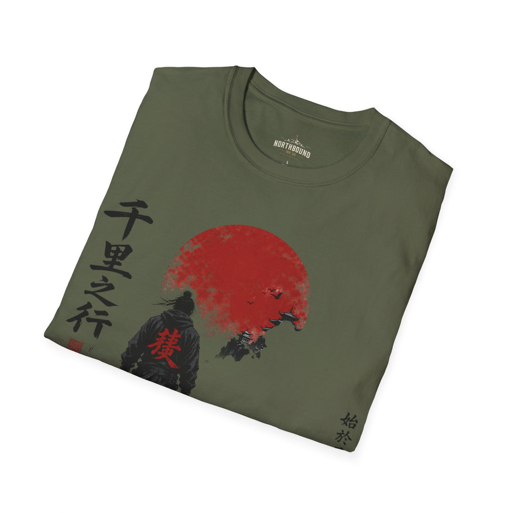 Samurai Walk T-Shirt — Red Sun Japanese Warrior Graphic