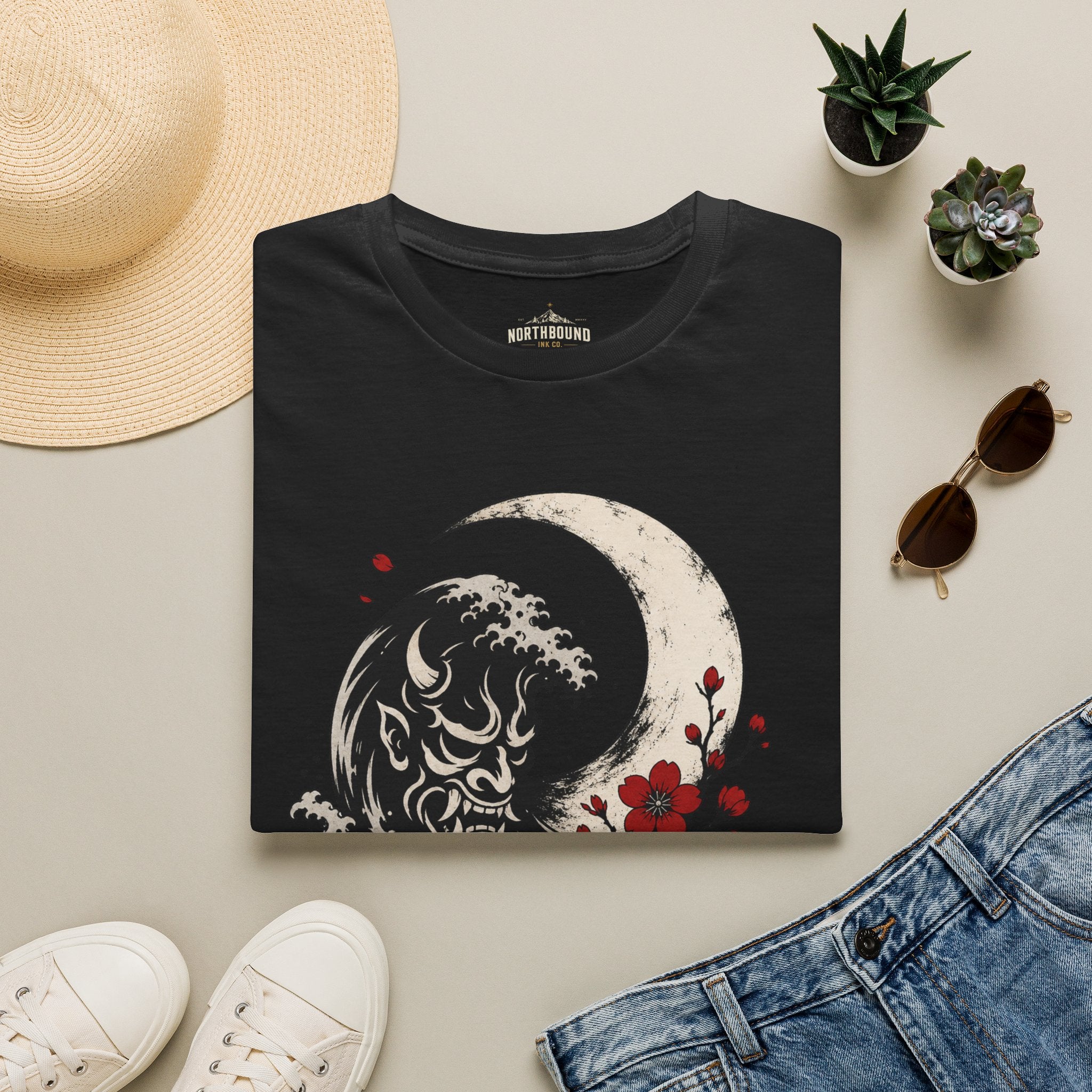 Moon & Wave Graphic T-Shirt — “The Moon Does Not Fight The Night” Inspirational Tee