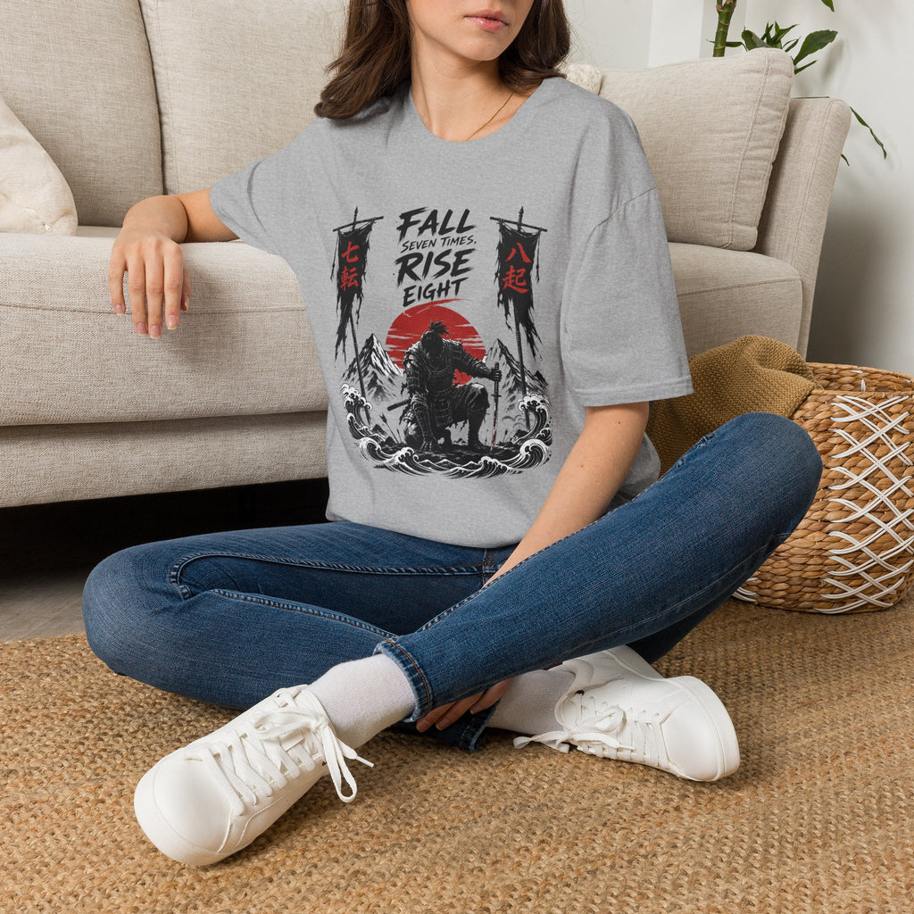 T-Shirt — “Fall Seven Times, Rise Eight” Samurai Graphic Tee