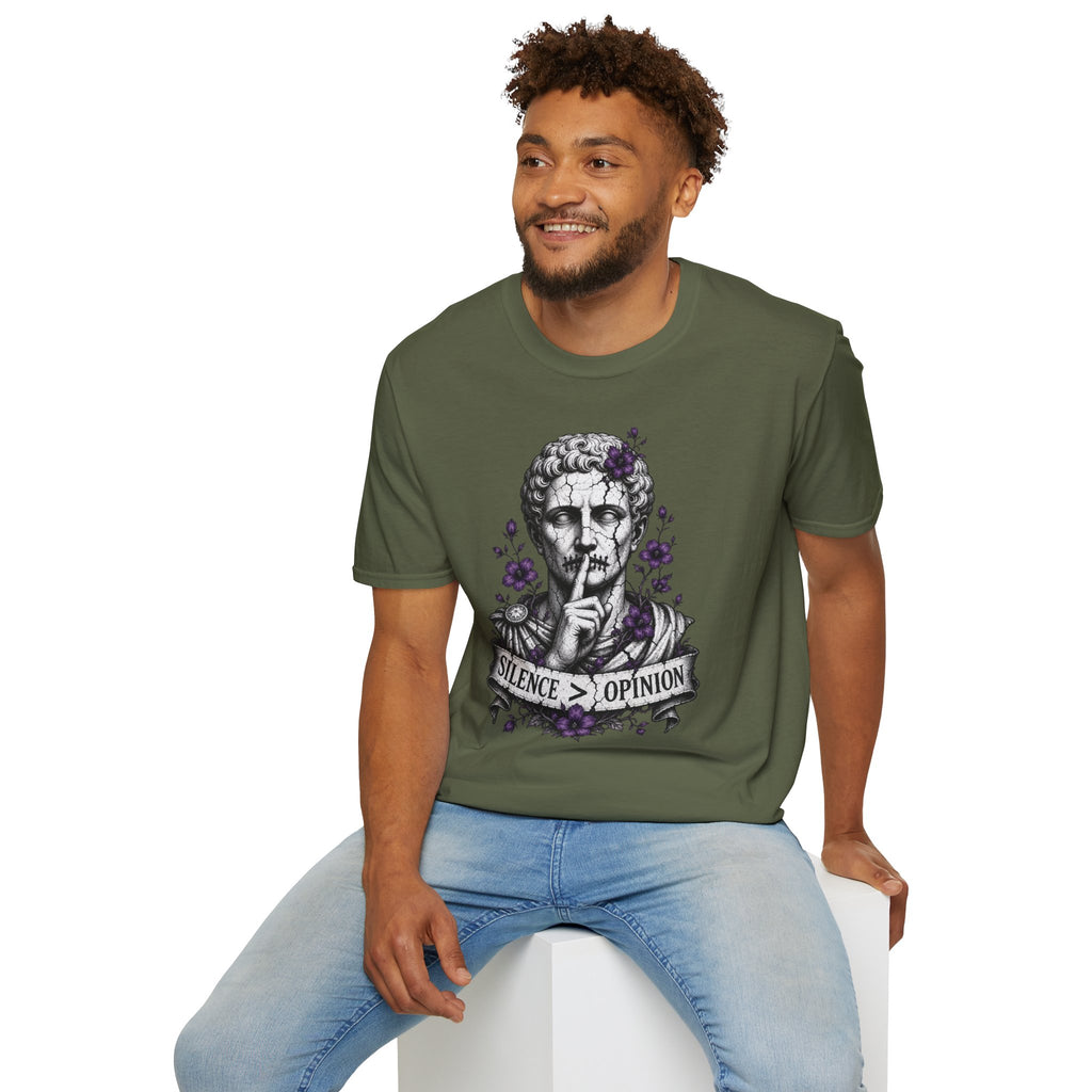 Statue 'Silence Is Opinion' T-Shirt — Gothic Floral Graphic Tee