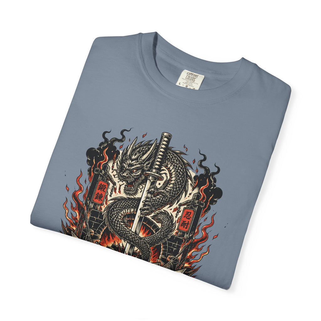 Sword & Flame Graphic T-Shirt — "A Sword Is Polished By Fire"