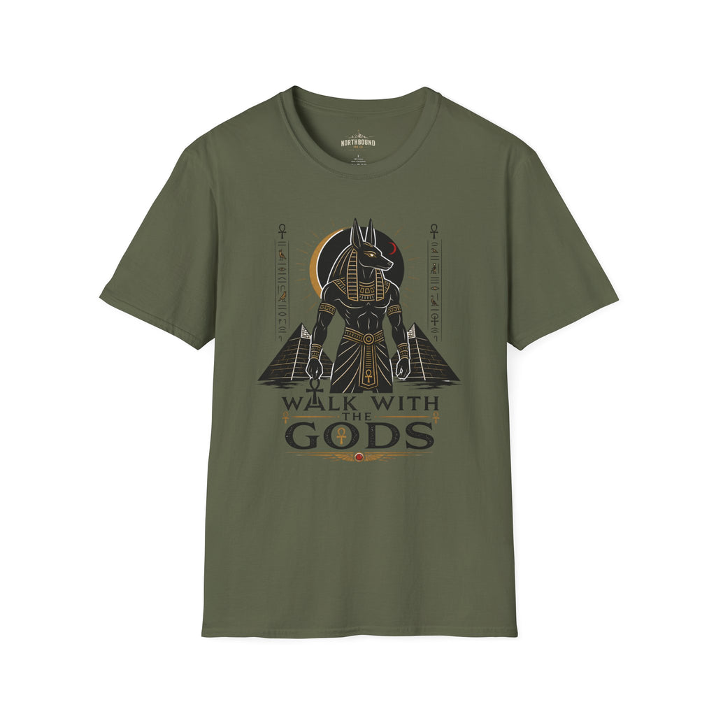 Anubis 'Walk With Gods' T-Shirt — Egyptian Mythology Graphic Tee